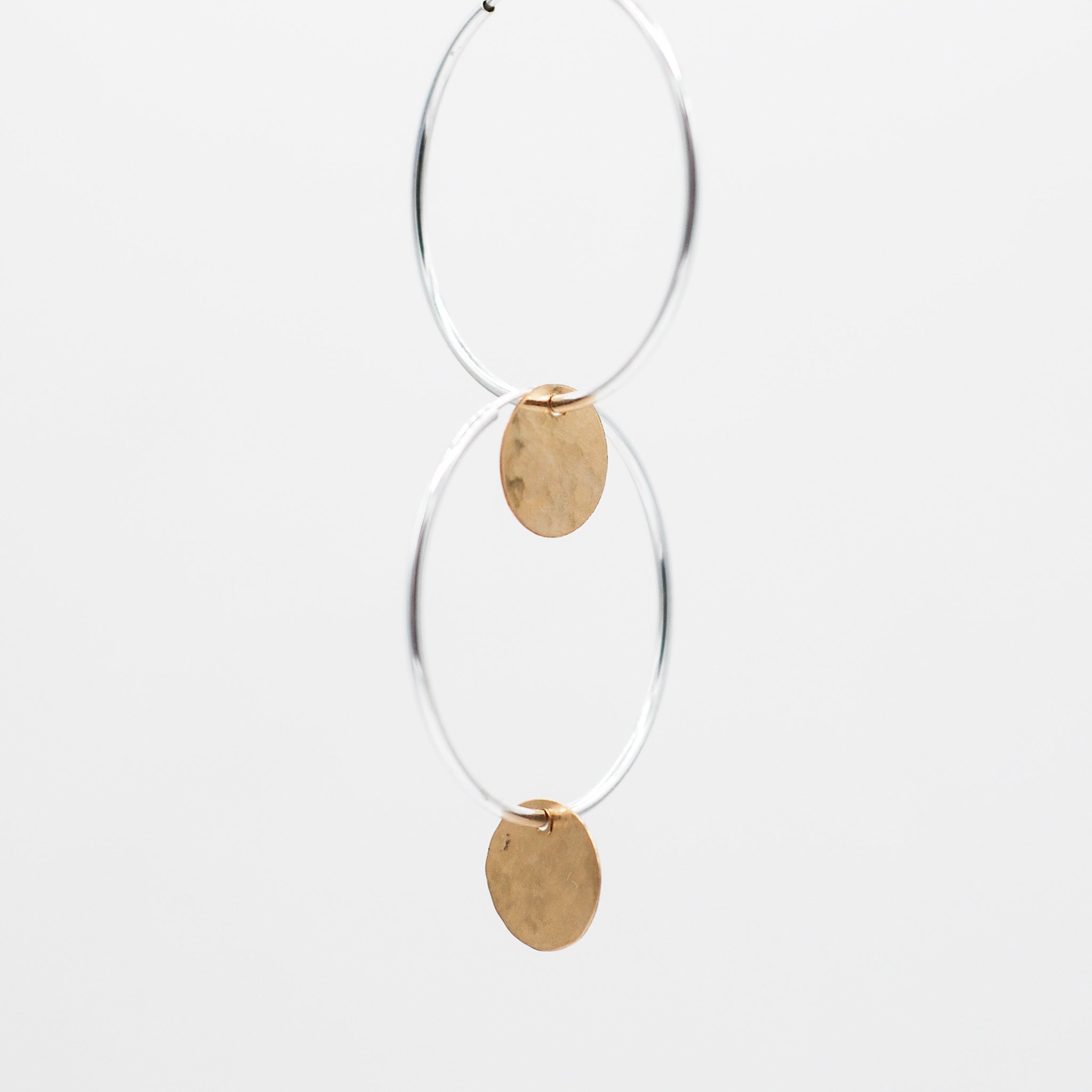 14k Gold Filled Hammered Disc Hoop Drops - Jewel Ya