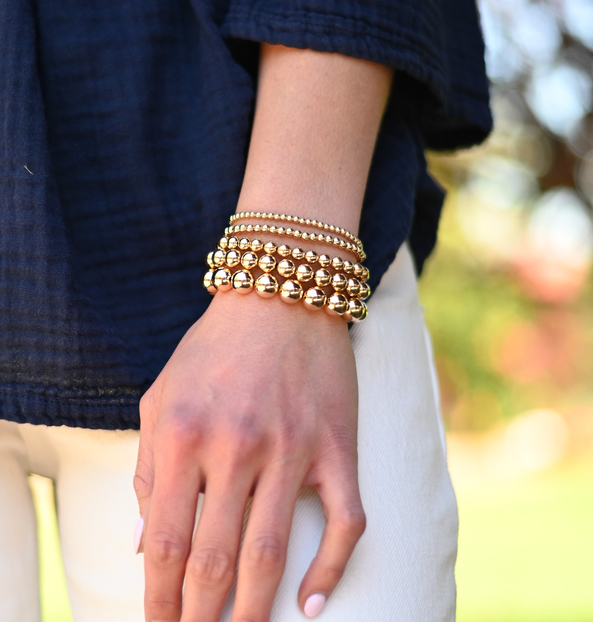 6mm & 8mm Mixed Metal Beaded Bracelet Set