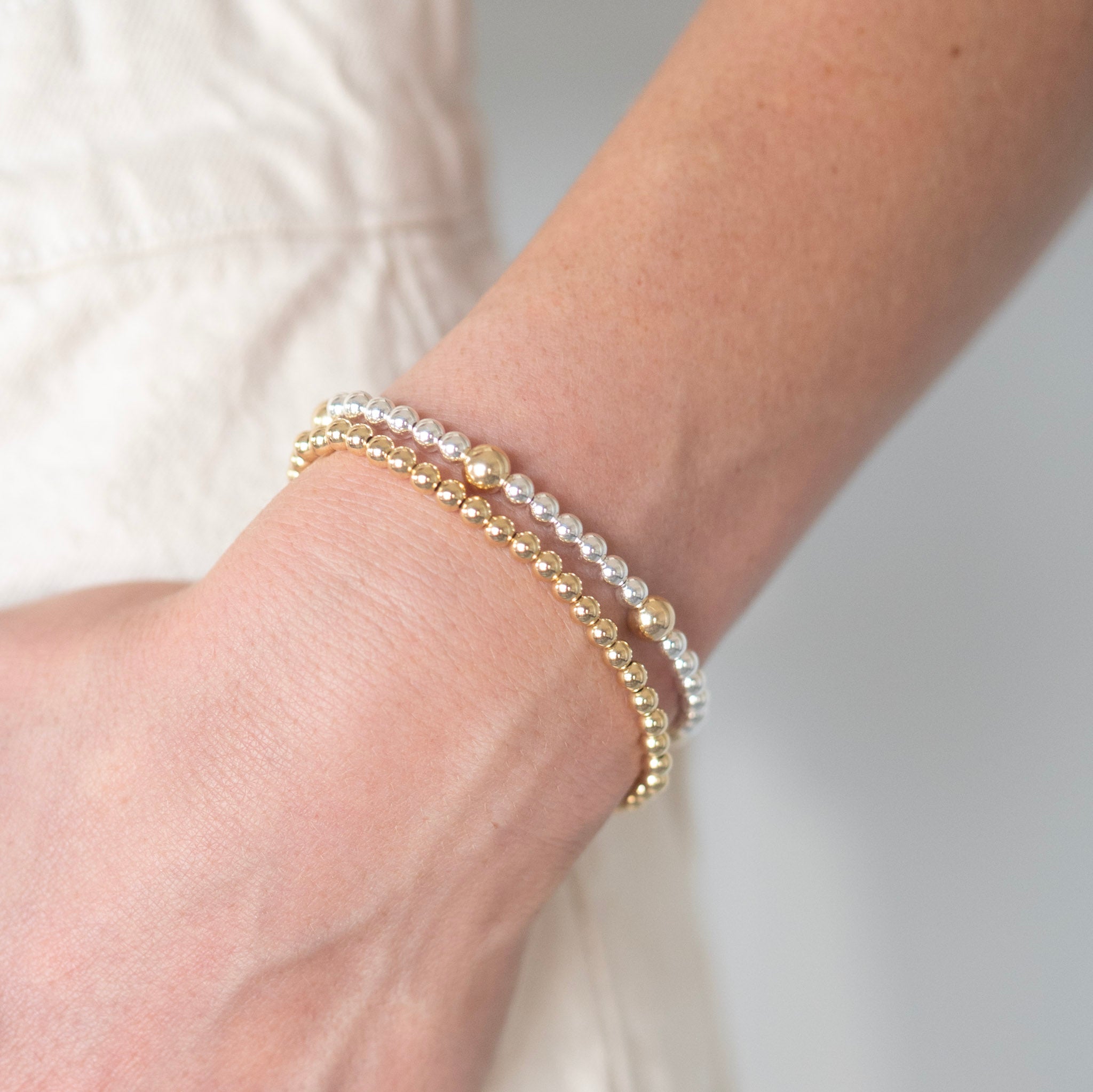 4mm Mixed Metal Beaded Lux Station Bracelet