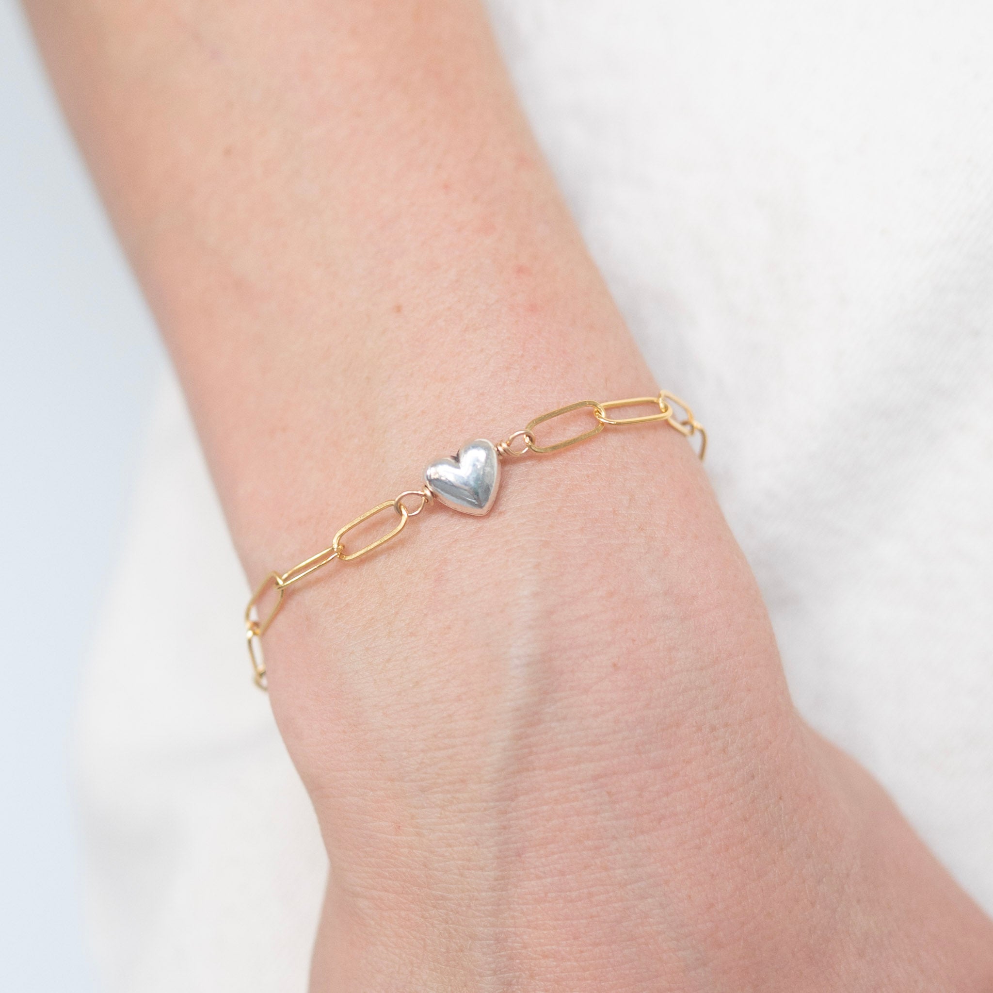 Puffy Heart Midi Paperclip Chain Bracelet - Jewel Ya