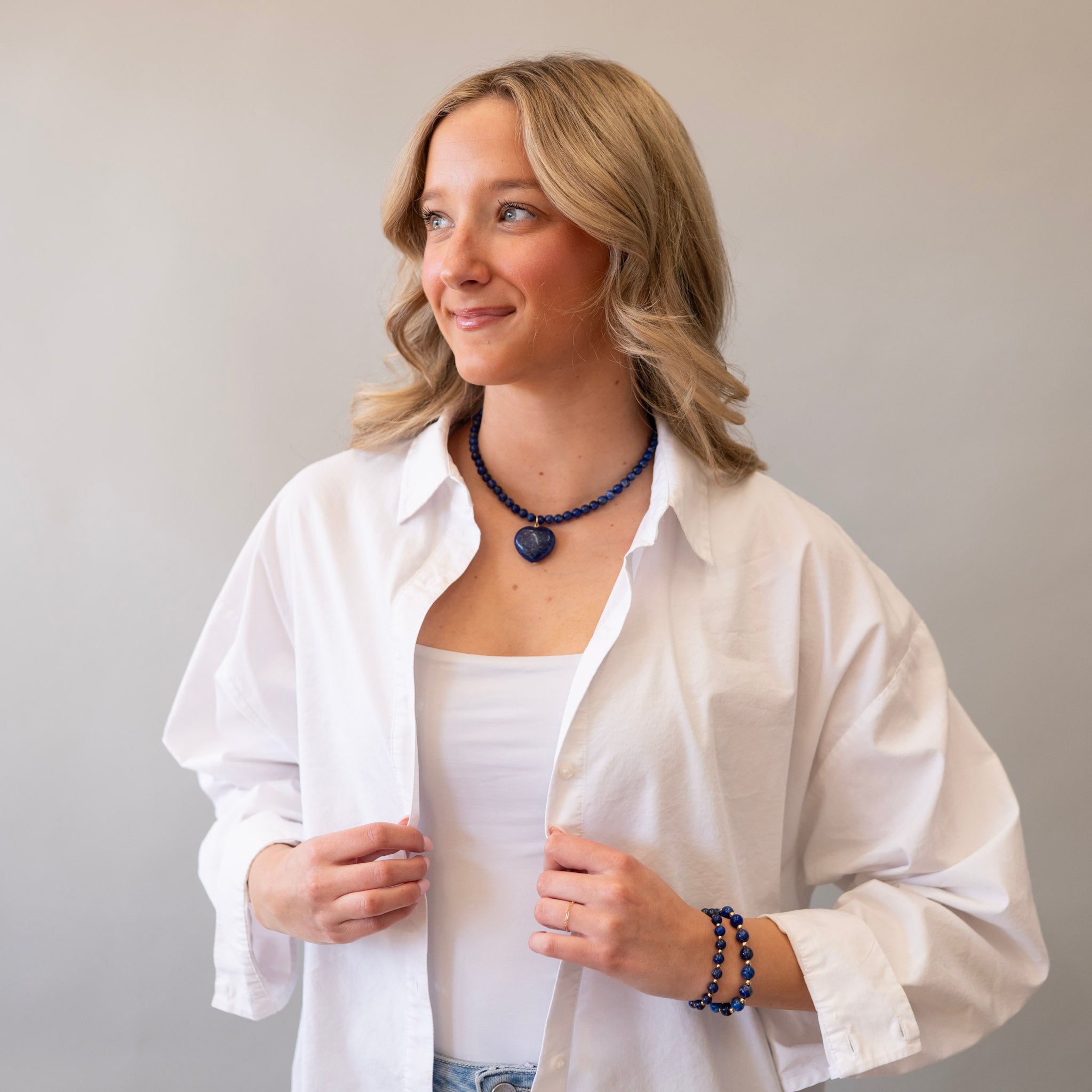 Lapis Beaded Heart Necklace - Jewel Ya