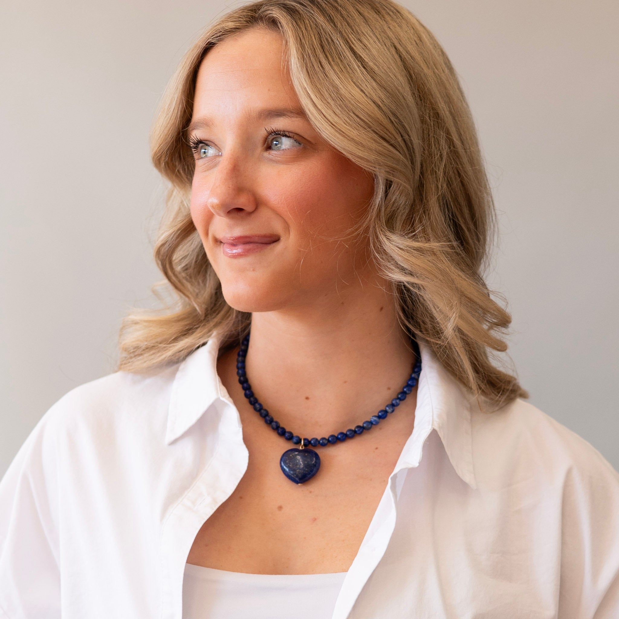 Lapis Beaded Heart Necklace