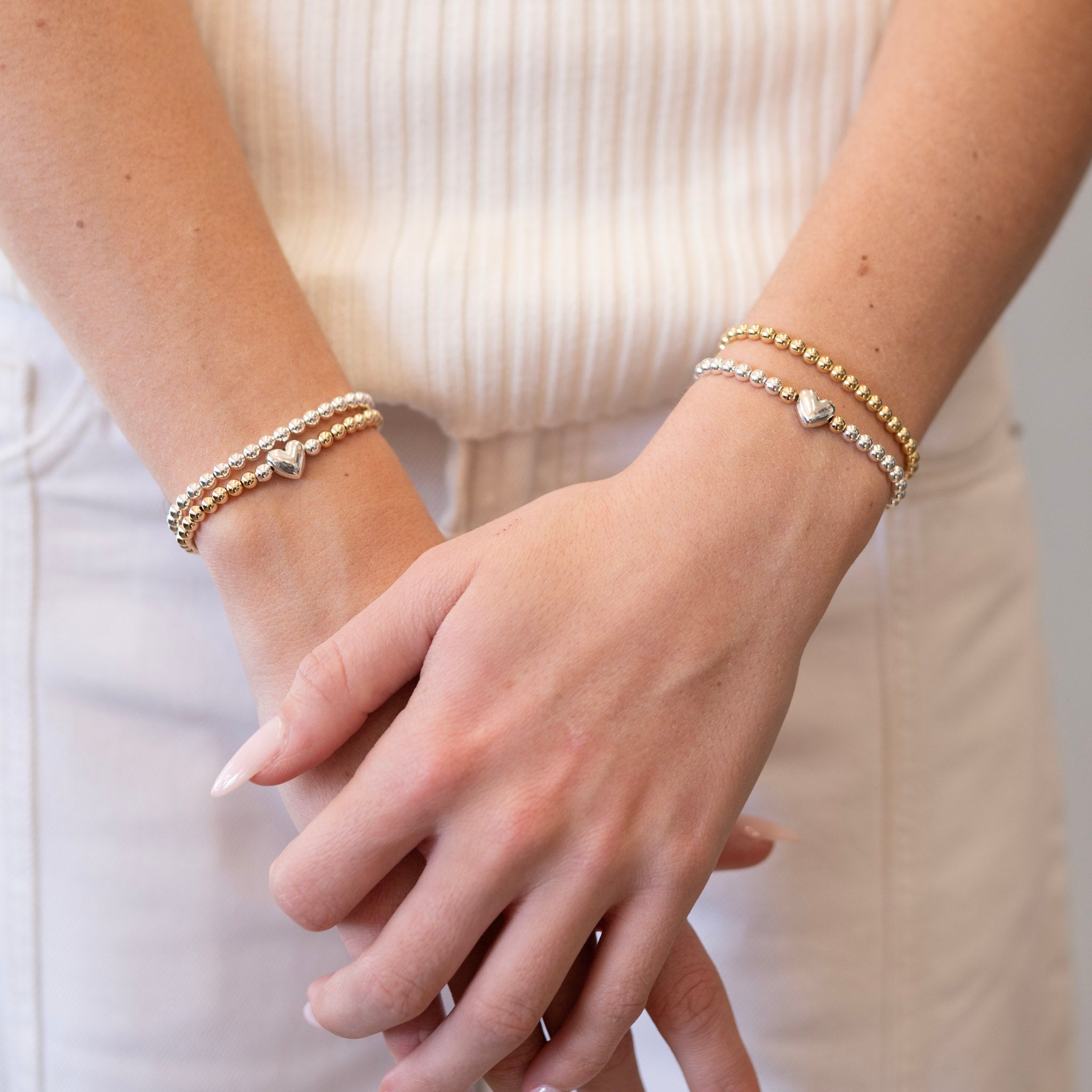 4mm Beaded Lux Puffy Heart Bracelet - Jewel Ya