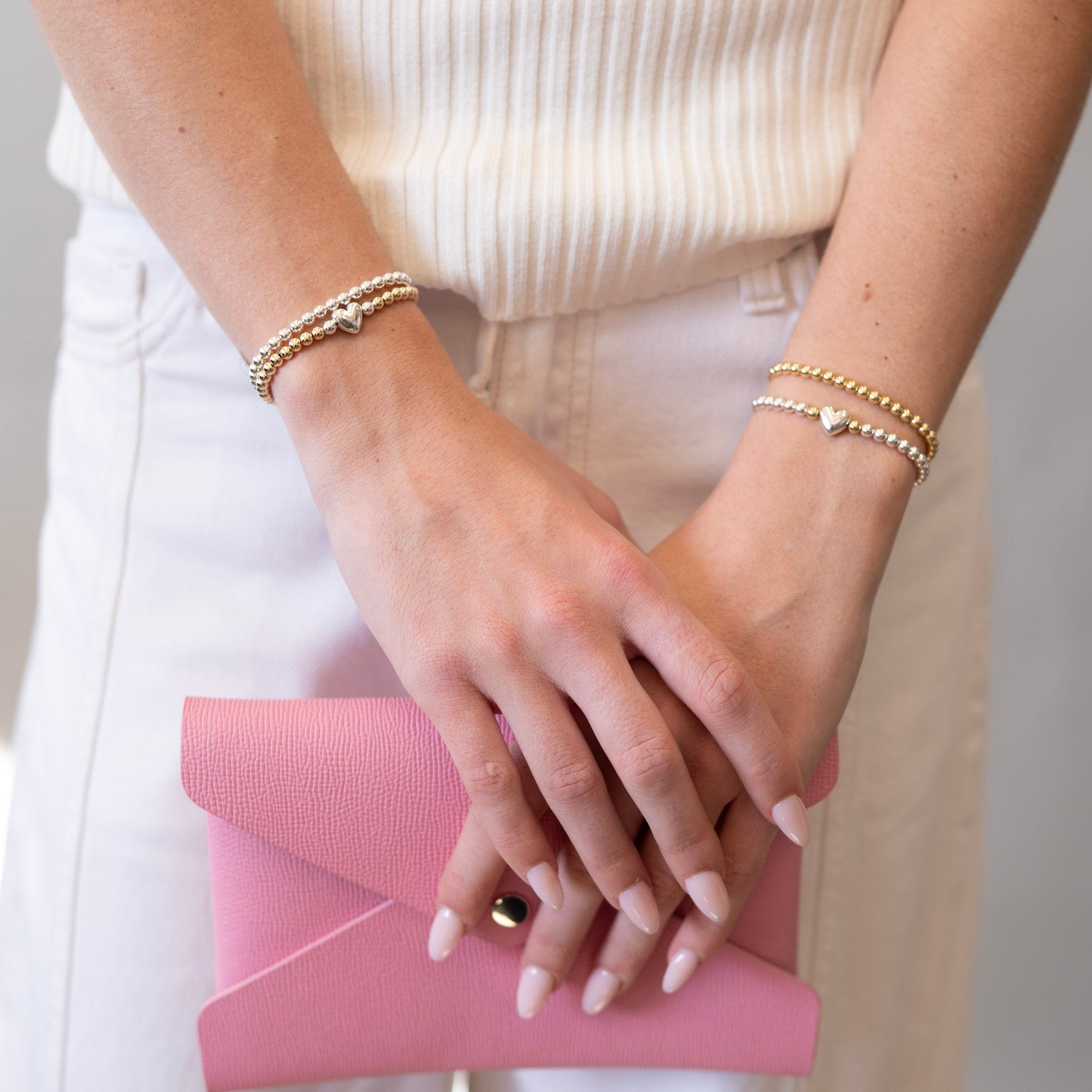 4mm Beaded Lux Puffy Heart Bracelet