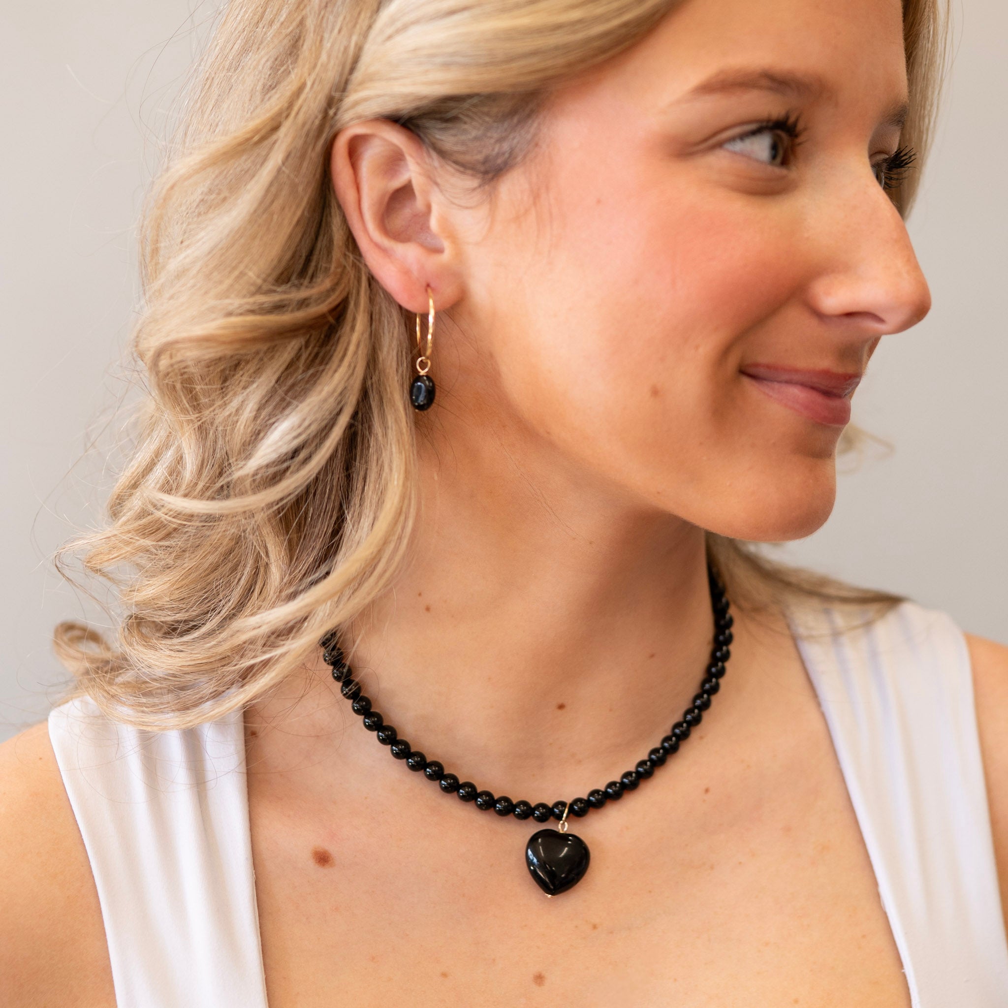 Black Onyx Beaded Heart Necklace