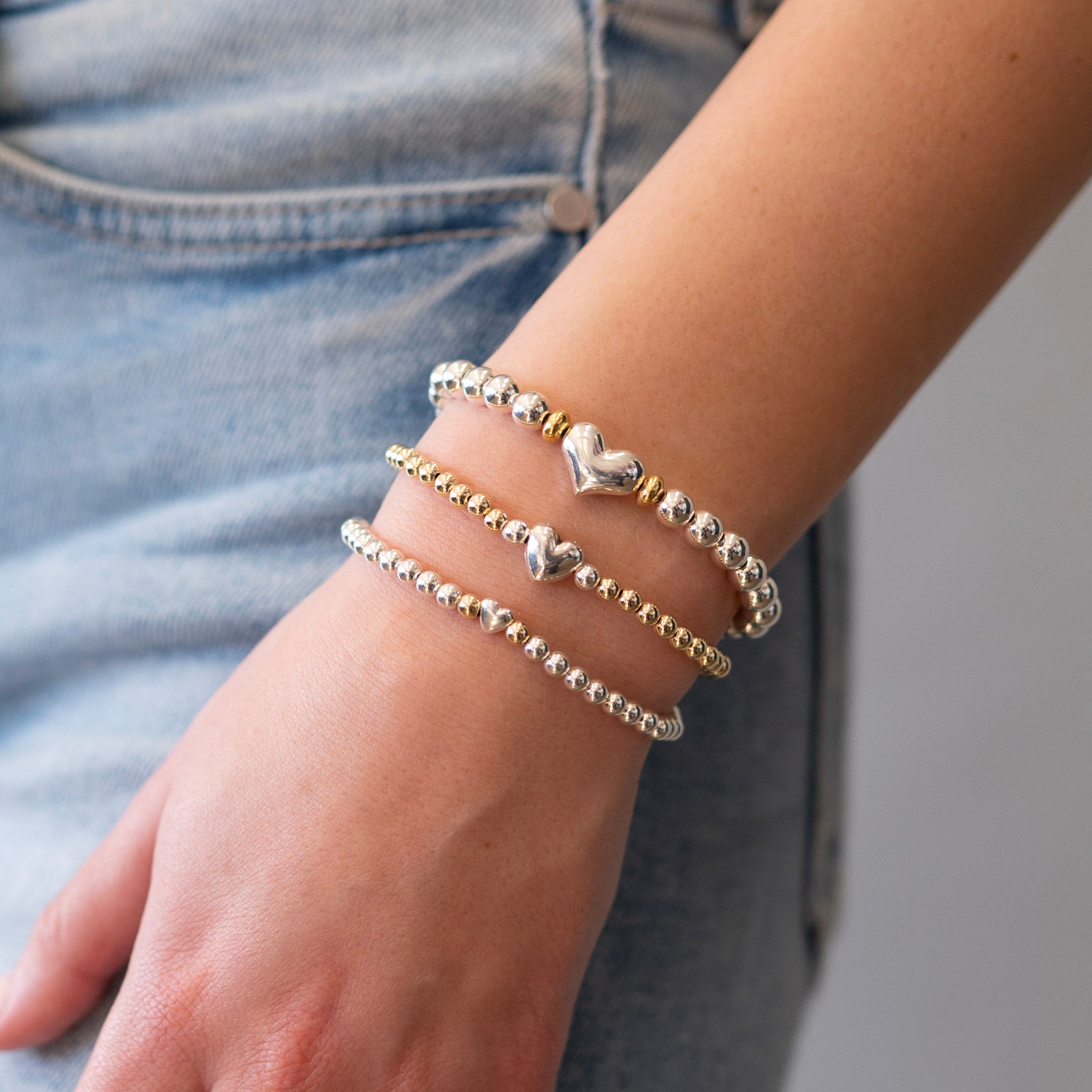 4mm Beaded Lux Puffy Heart Bracelet - Jewel Ya