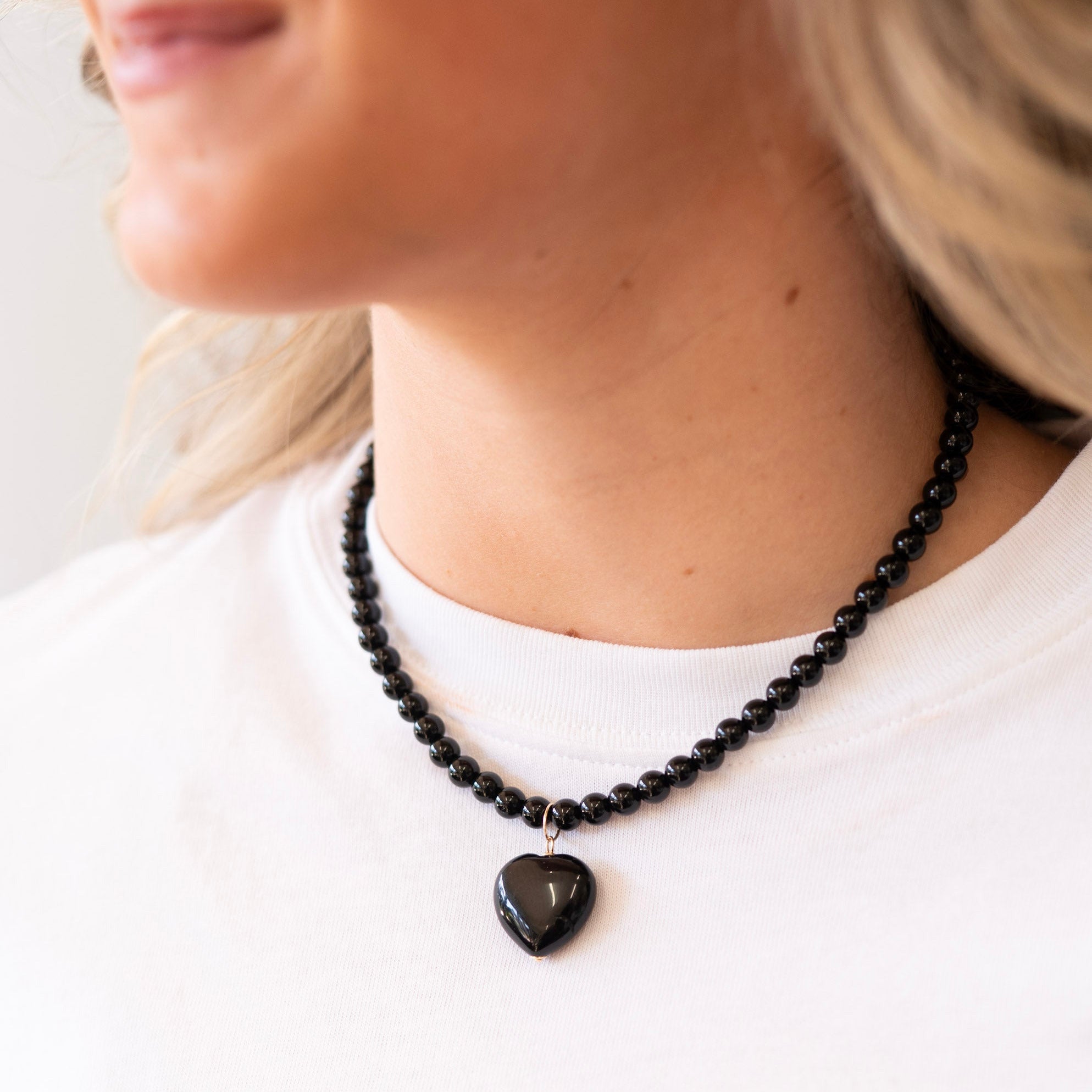 Black Onyx Beaded Heart Necklace - Jewel Ya