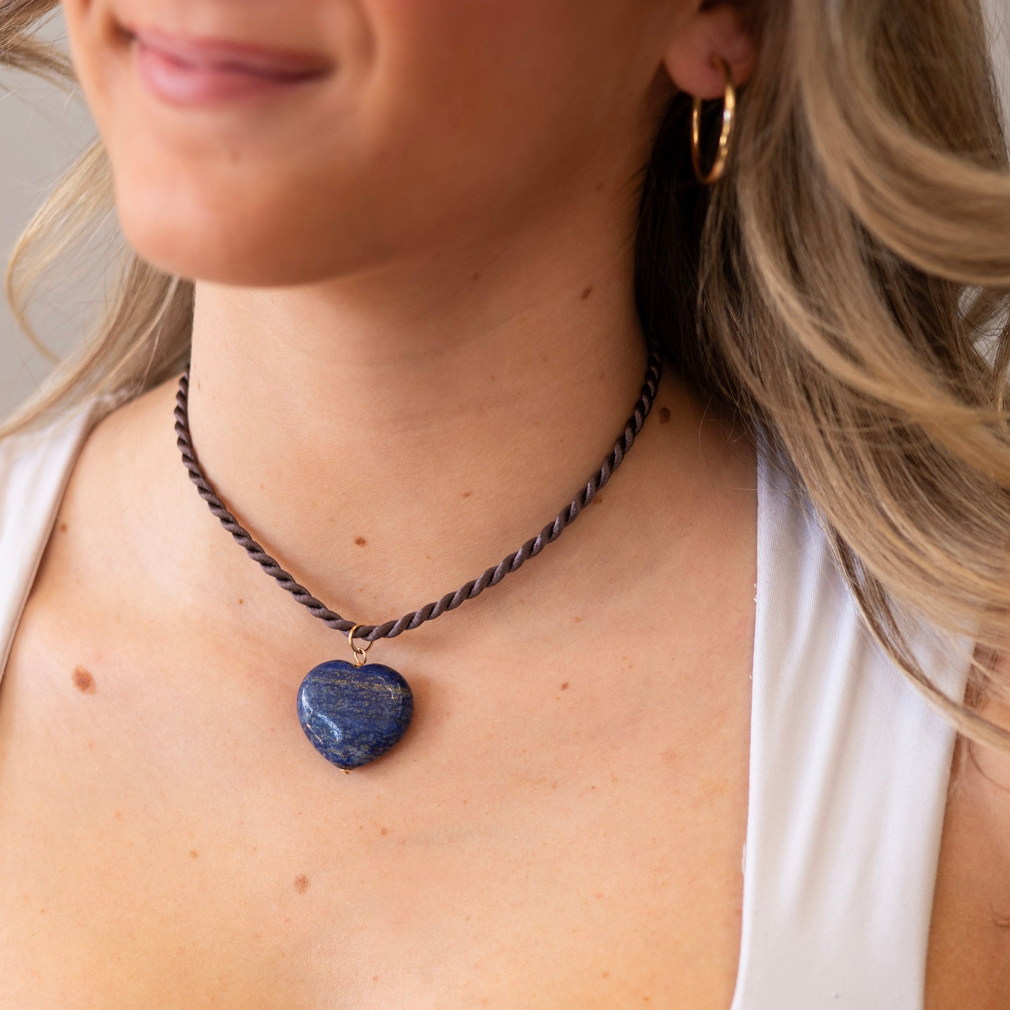 Silk Cord & Puffy Heart Charm Necklace