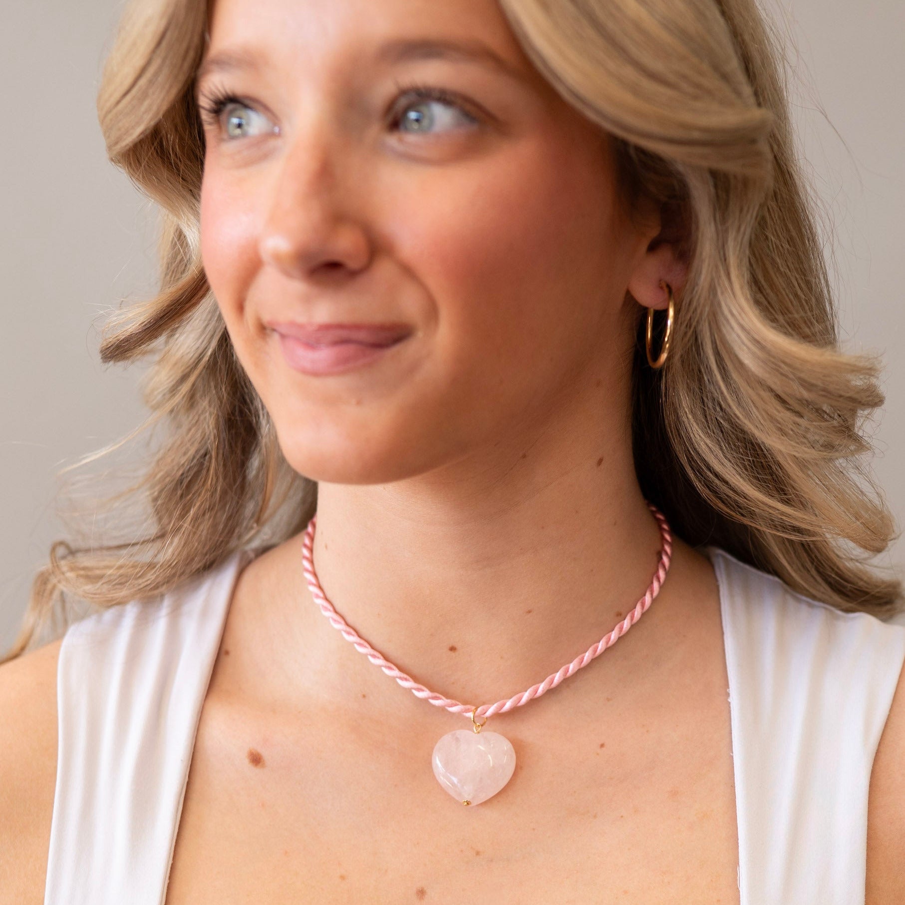 Silk Cord & Puffy Heart Charm Necklace