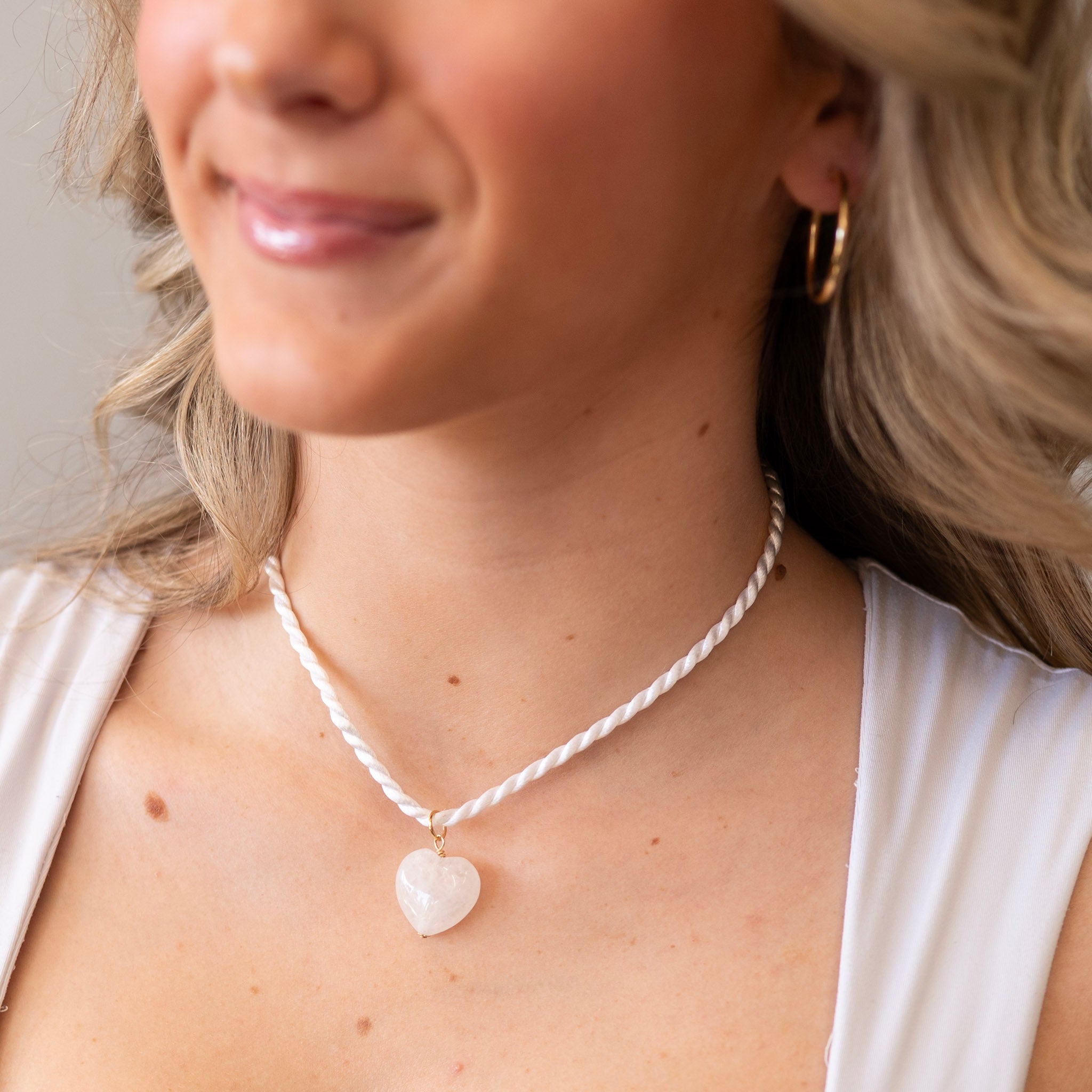 Silk Cord & Puffy Heart Charm Necklace