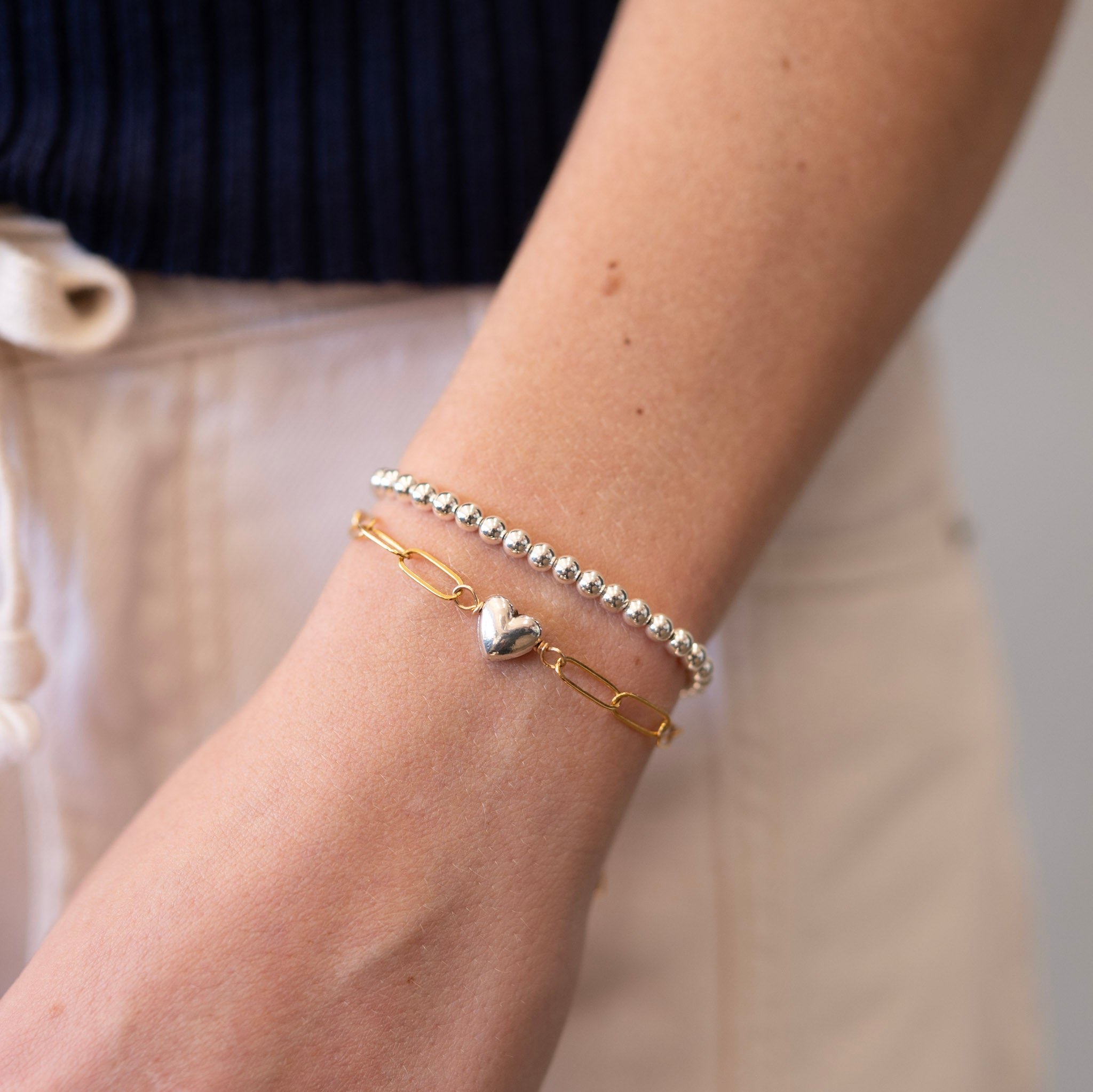 Puffy Heart Midi Paperclip Chain Bracelet - Jewel Ya