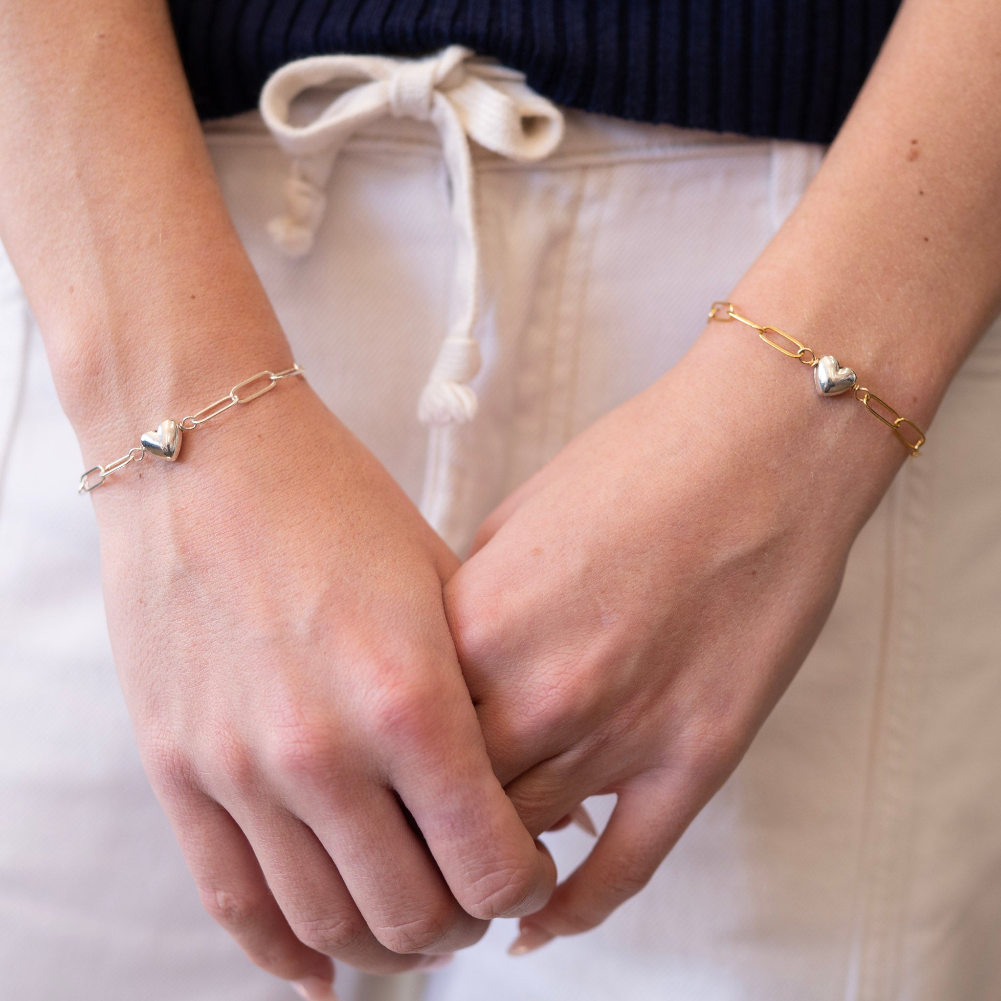 Puffy Heart Midi Paperclip Chain Bracelet - Jewel Ya