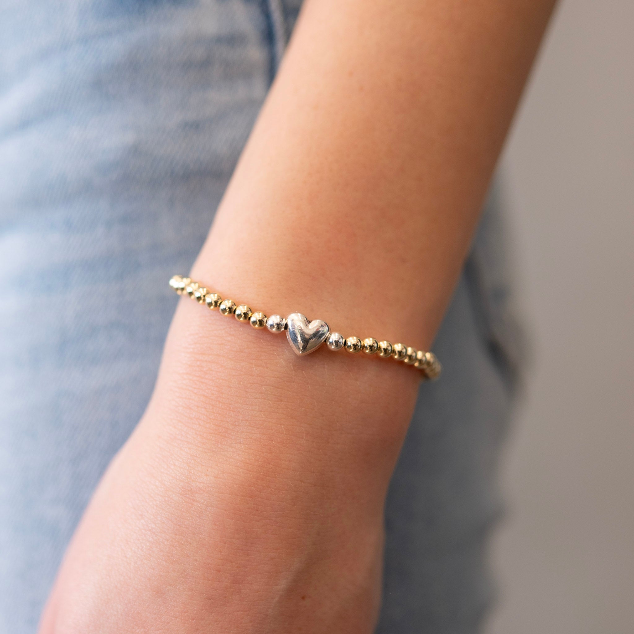 4mm Beaded Lux Puffy Heart Bracelet - Jewel Ya