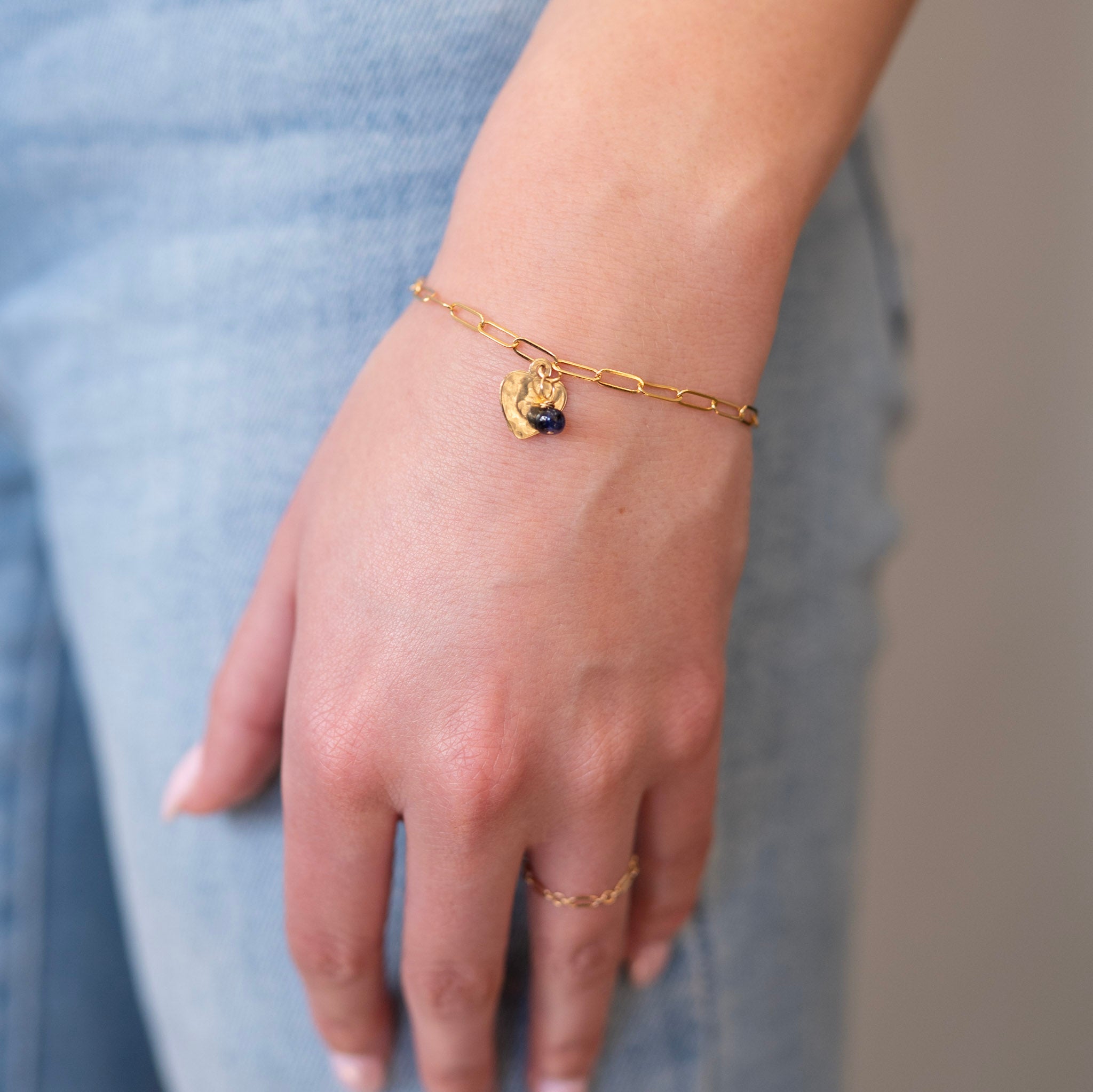 Custom Birthstone Paperclip Heart Bracelet - Jewel Ya