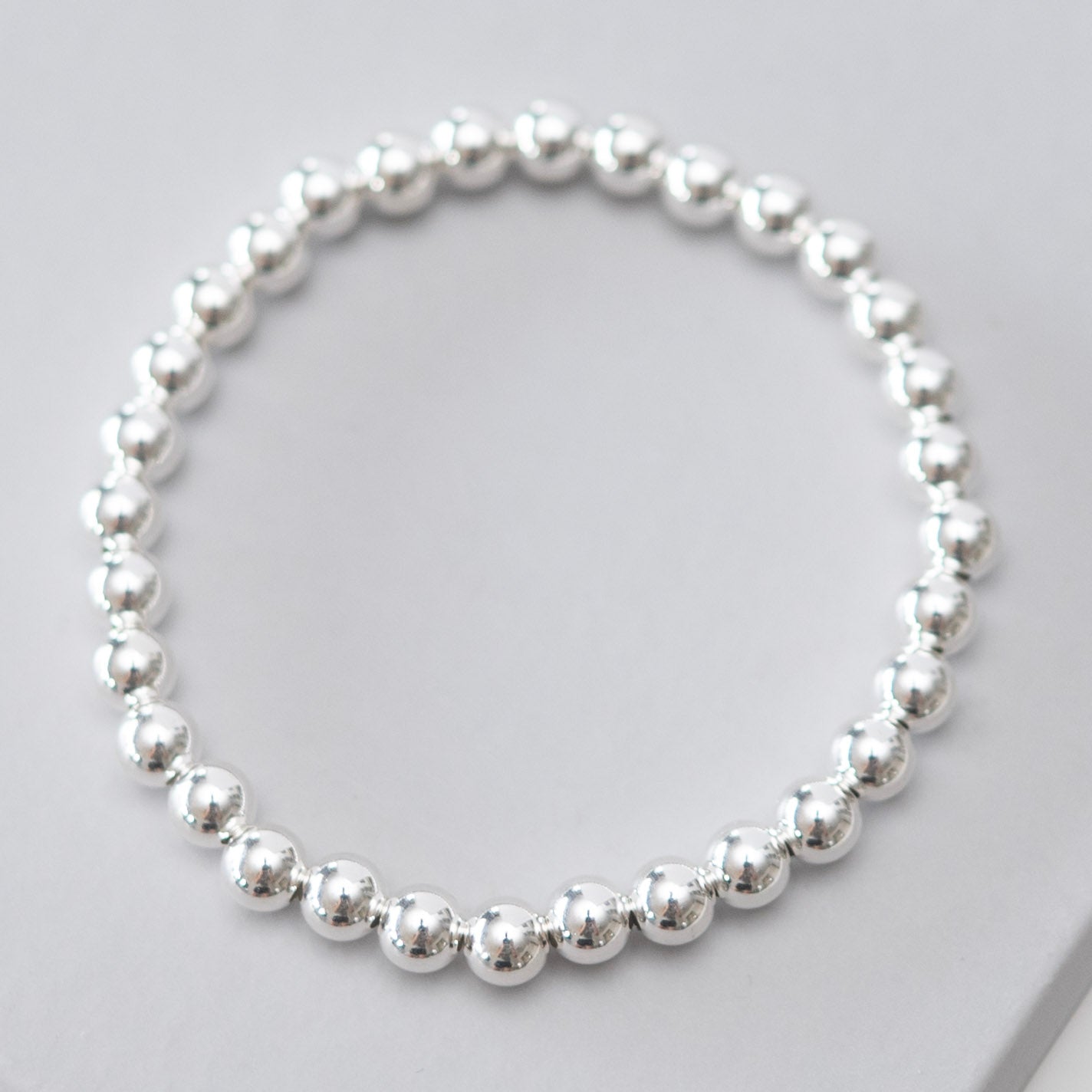 6mm Sterling Silver Beaded Bracelet