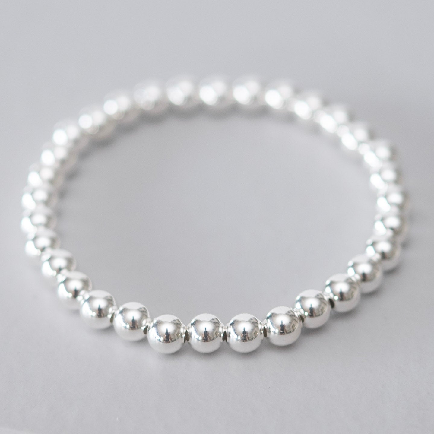 6mm Sterling Silver Beaded Bracelet