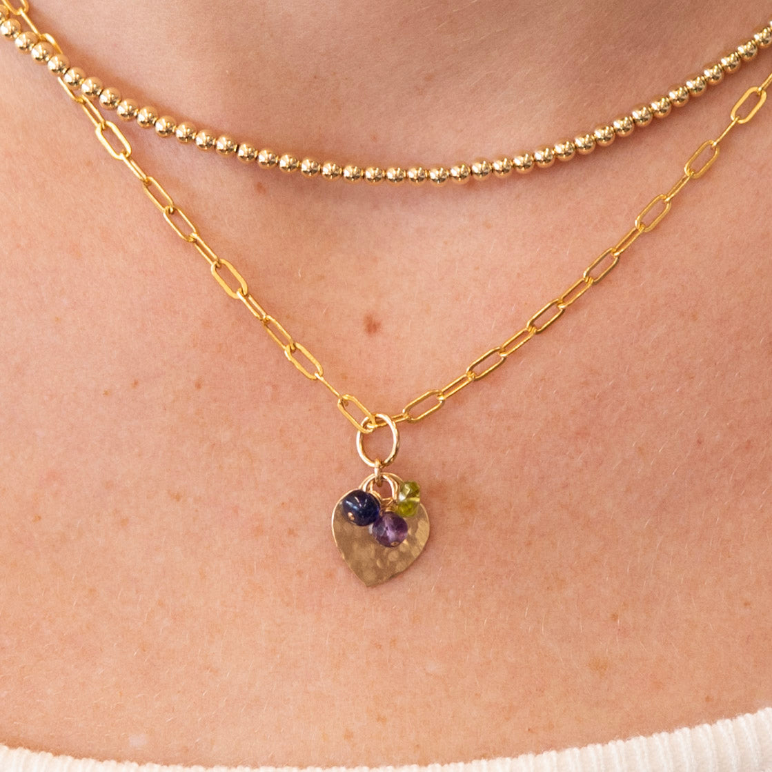 'My People' Birthstone & Heart Paperclip Necklace - Jewel Ya