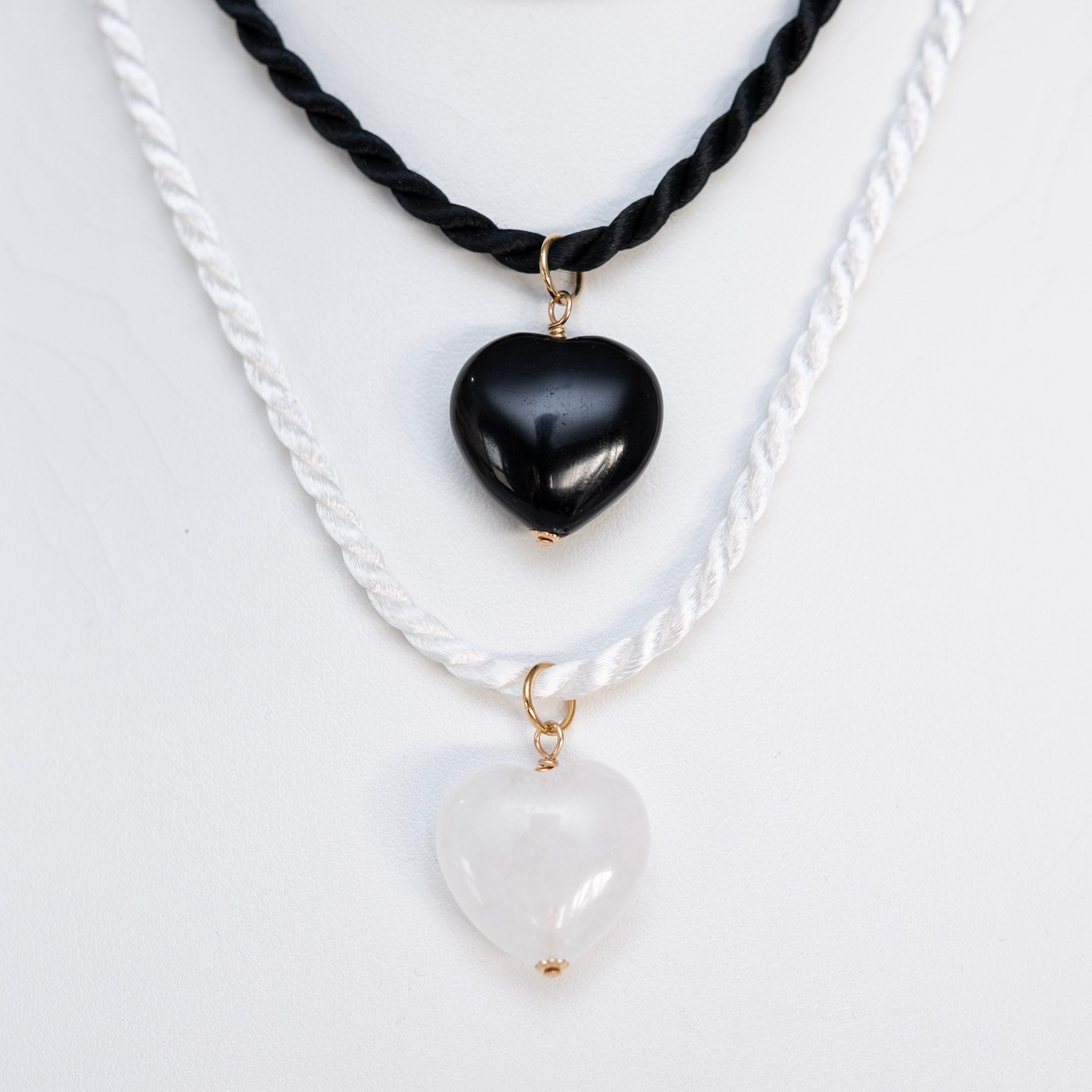 Silk Cord & Puffy Heart Charm Necklace