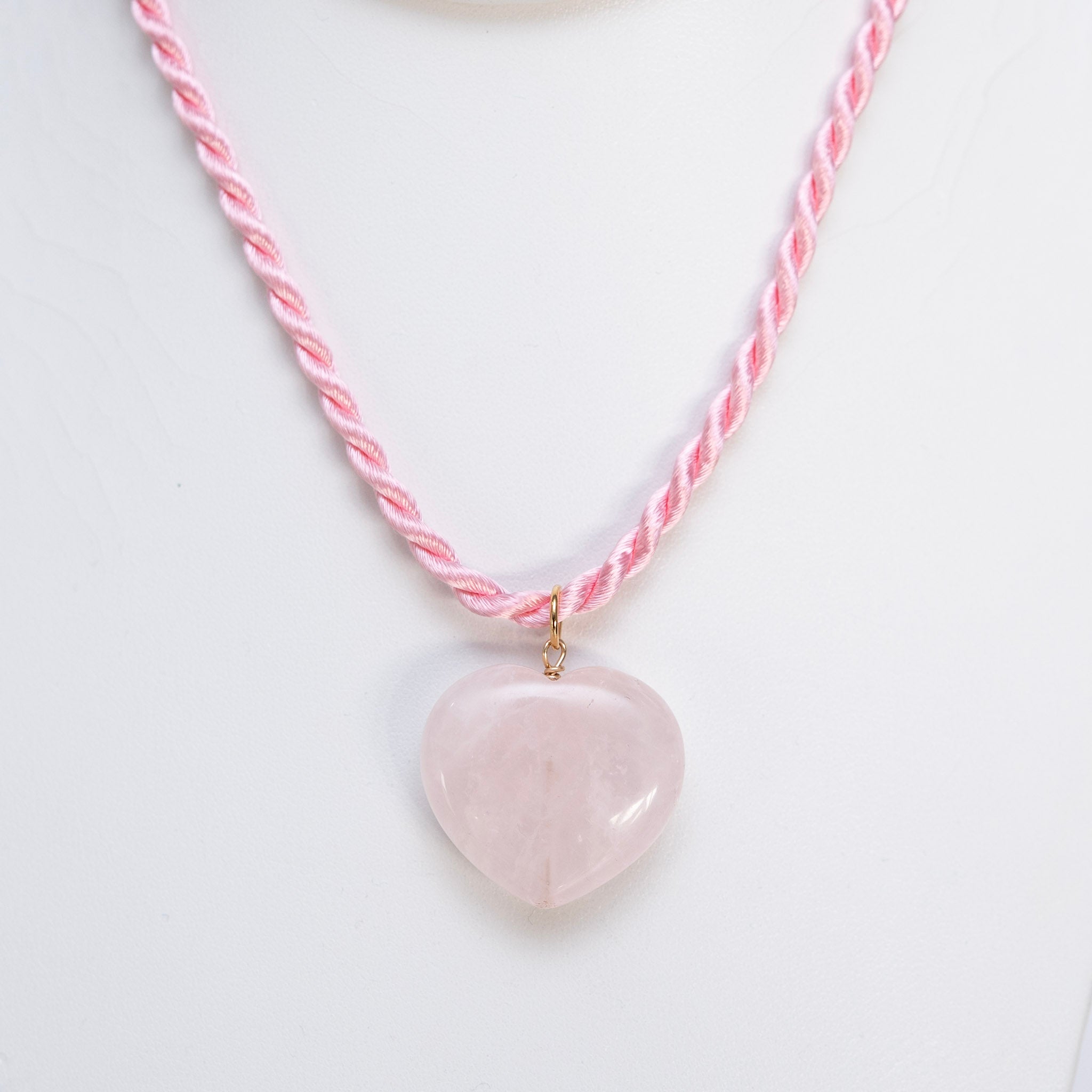 Silk Cord & Puffy Heart Charm Necklace