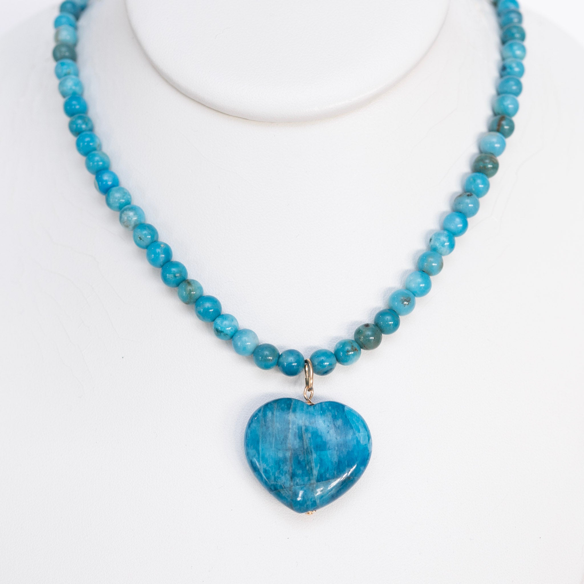 Blue Apatite Beaded Heart Necklace