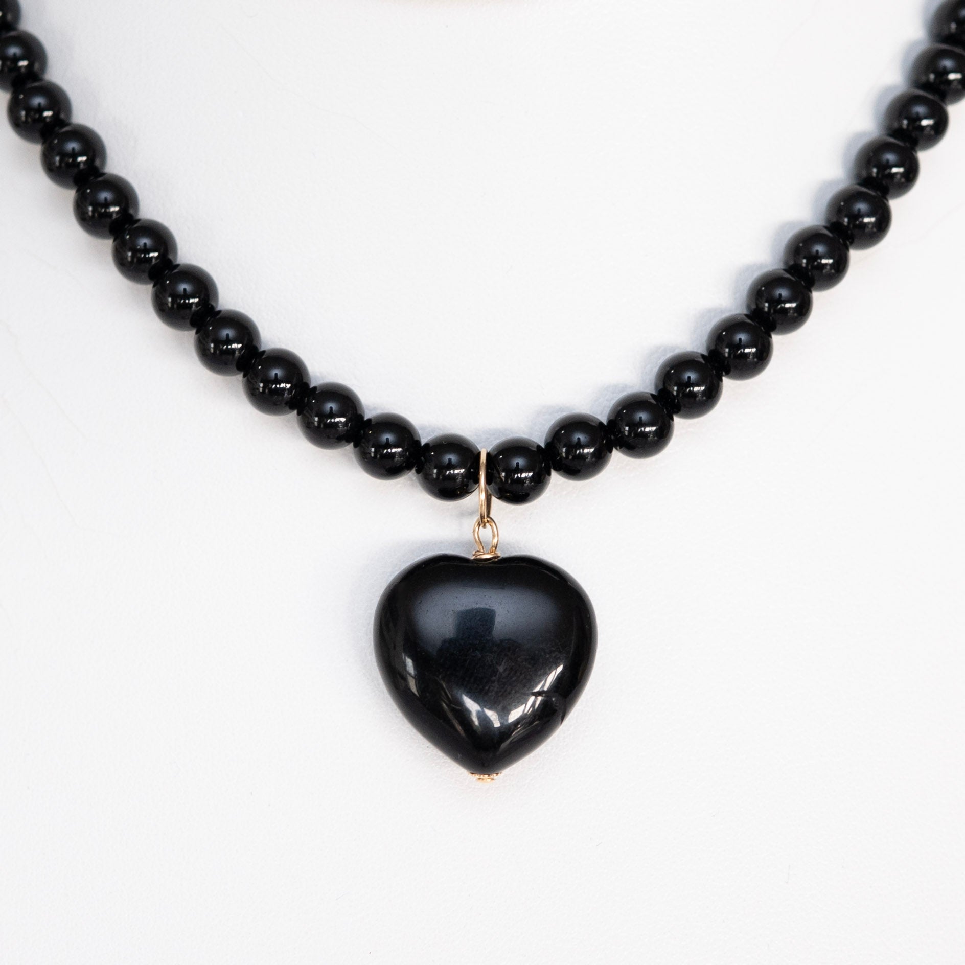 Black Onyx Beaded Heart Necklace