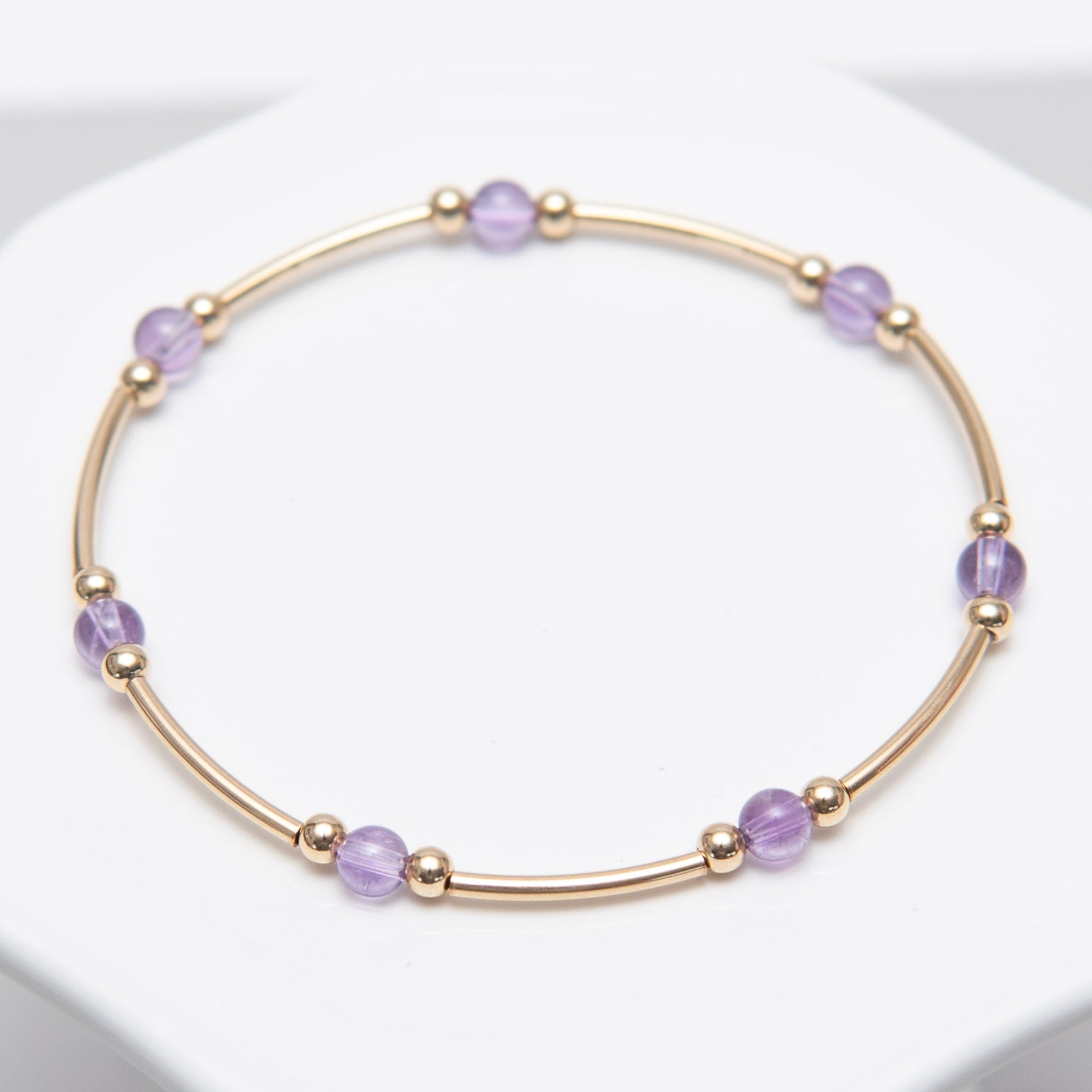 February Amethyst Beaded Lux Tube Bracelet - Jewel Ya