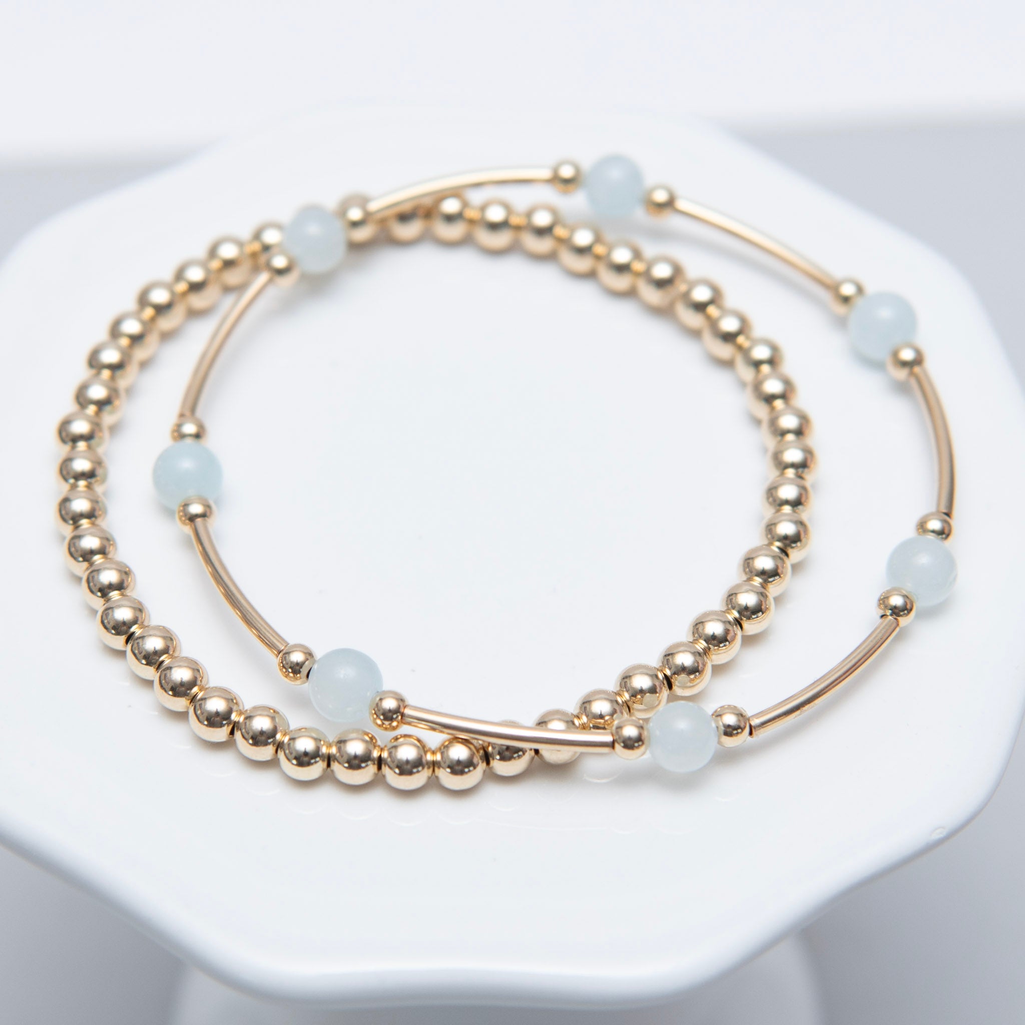 March Aquamarine Beaded Lux Tube Bracelet - Jewel Ya