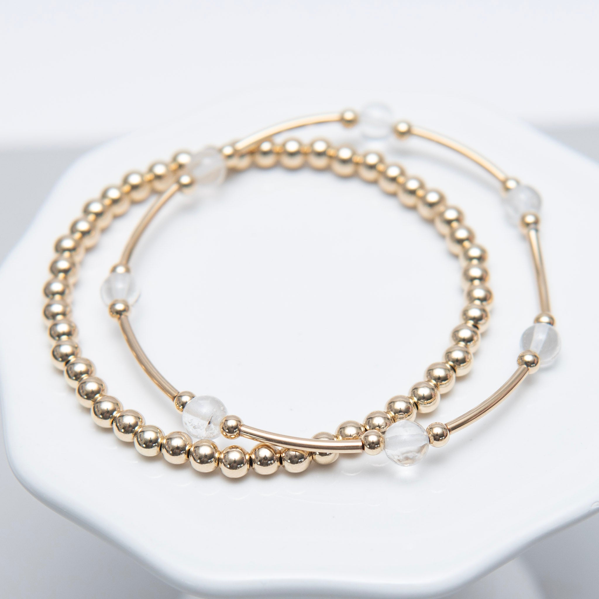 April Crystal Quartz Beaded Lux Tube Bracelet - Jewel Ya