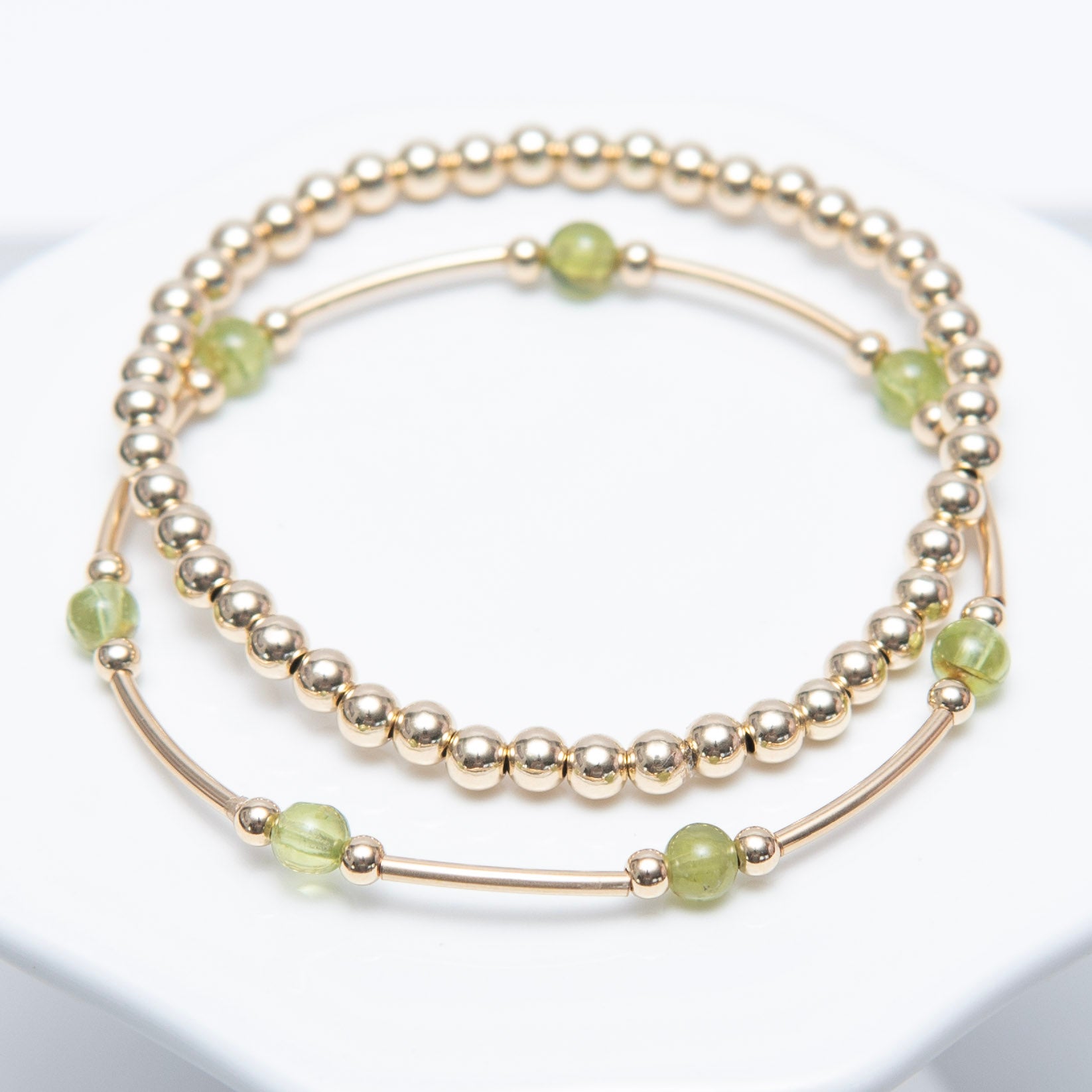 August Peridot Beaded Lux Tube Bracelet - Jewel Ya