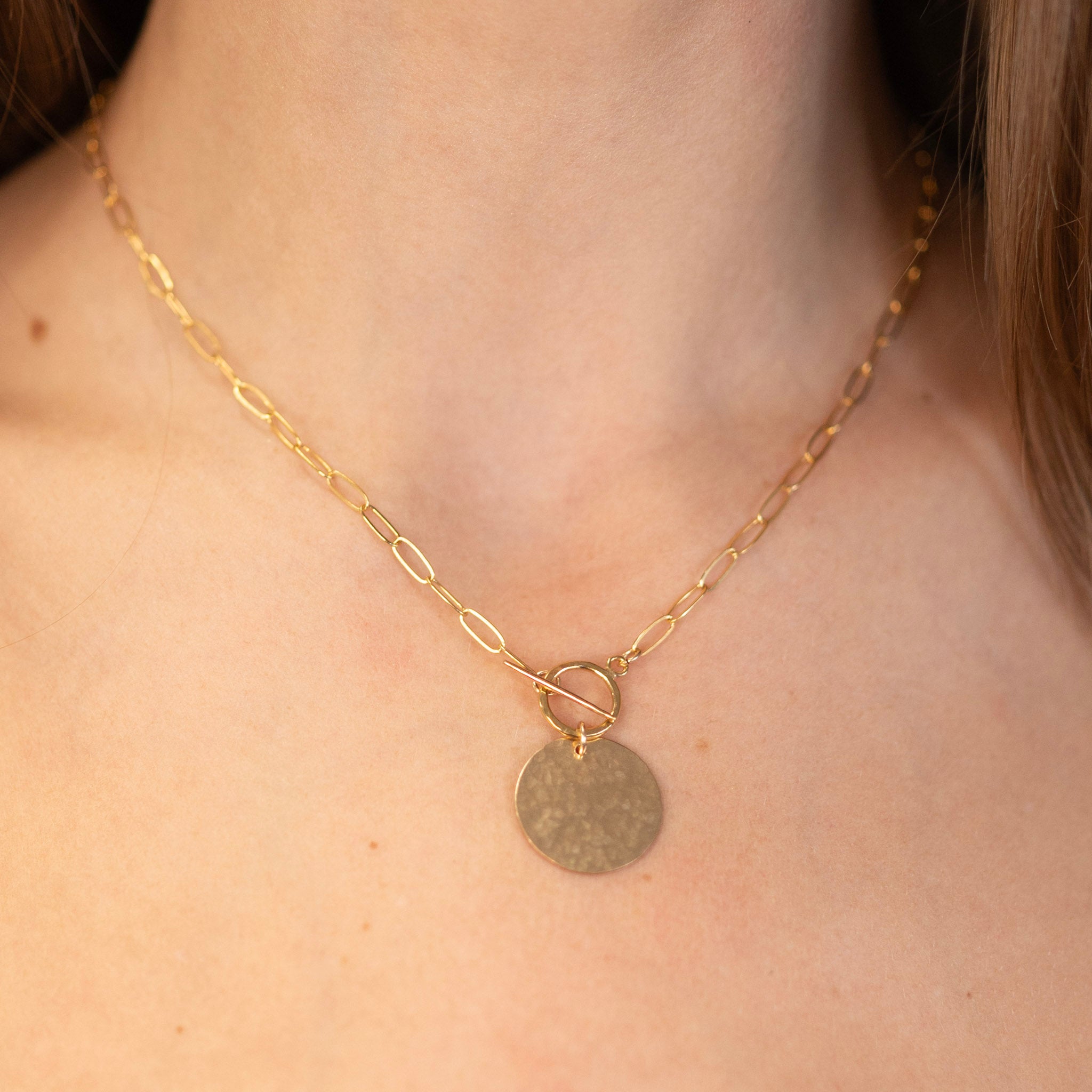 14k Gold Filled Medium Paperclip Toggle Charm Necklace - Jewel Ya