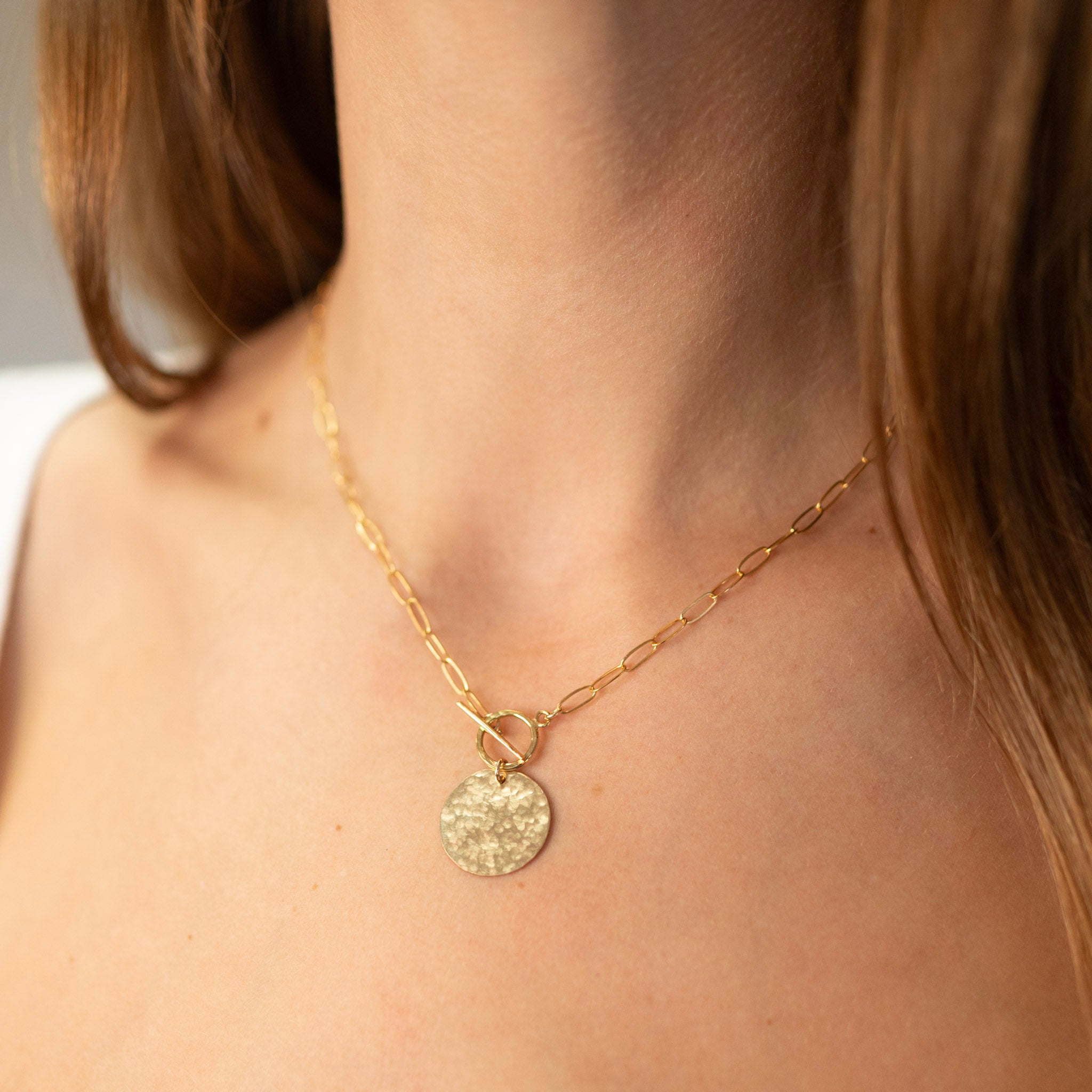 14k Gold Filled Medium Paperclip Toggle Charm Necklace - Jewel Ya