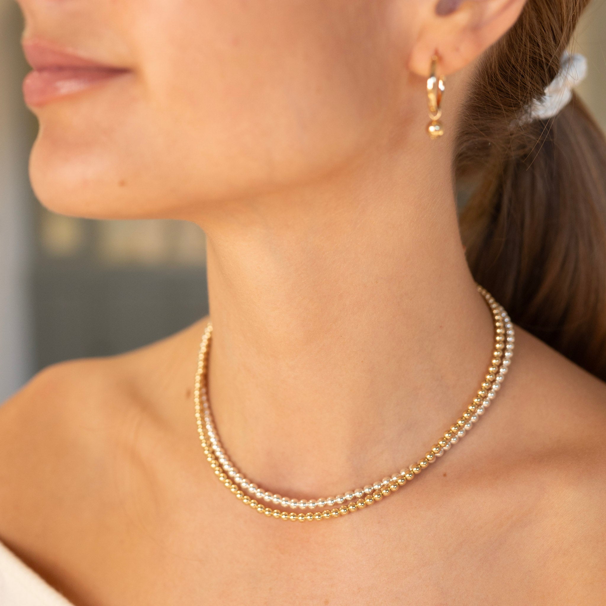 4mm Sterling Silver & 14k Gold Filled Beaded Necklace Layering Set - Jewel Ya