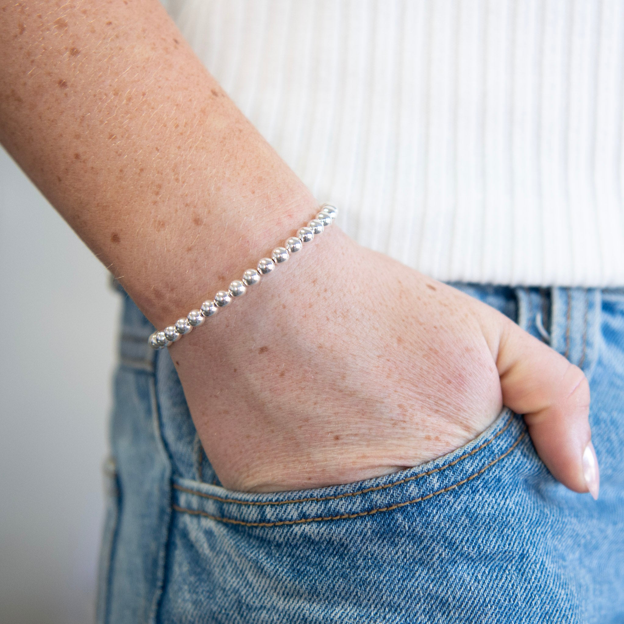 5mm Sterling Silver Beaded Bracelet - Jewel Ya