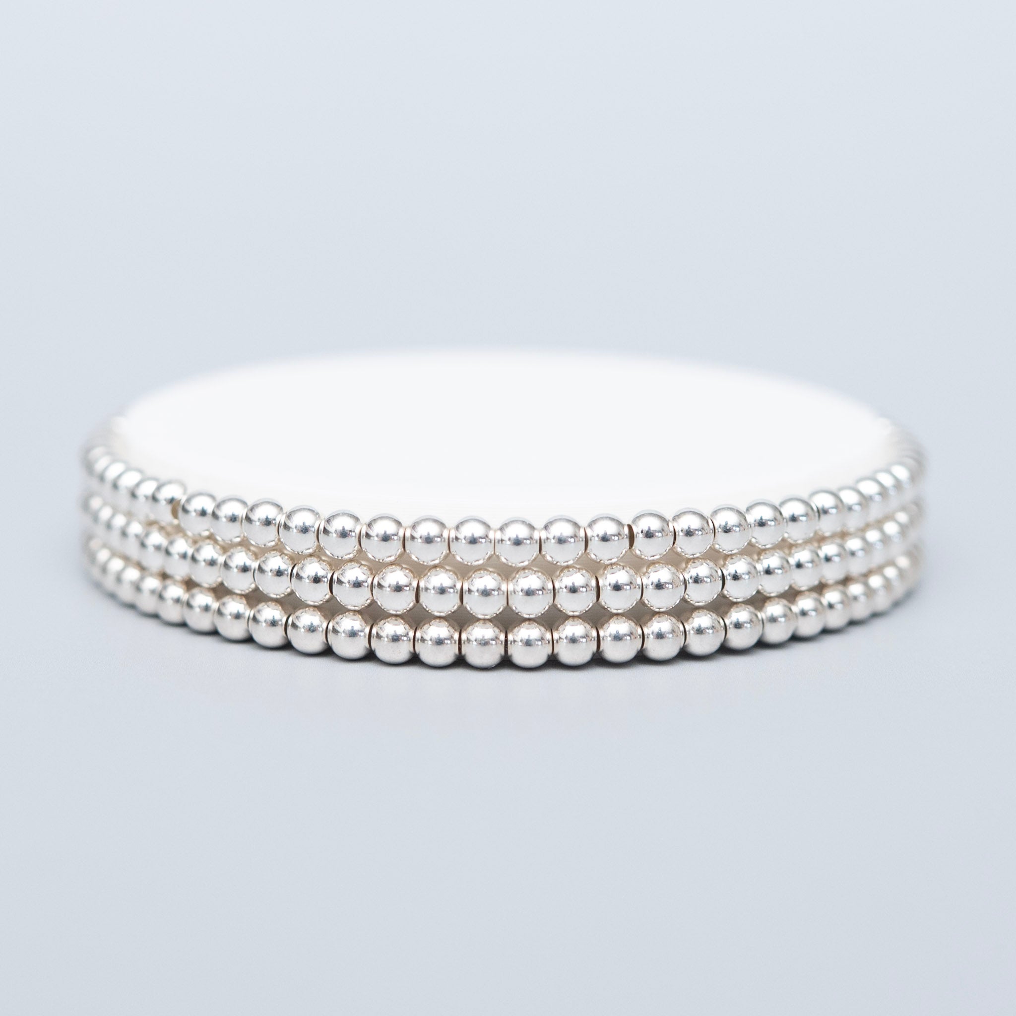 3mm Sterling Silver Beaded Lux Bracelet Trio Set