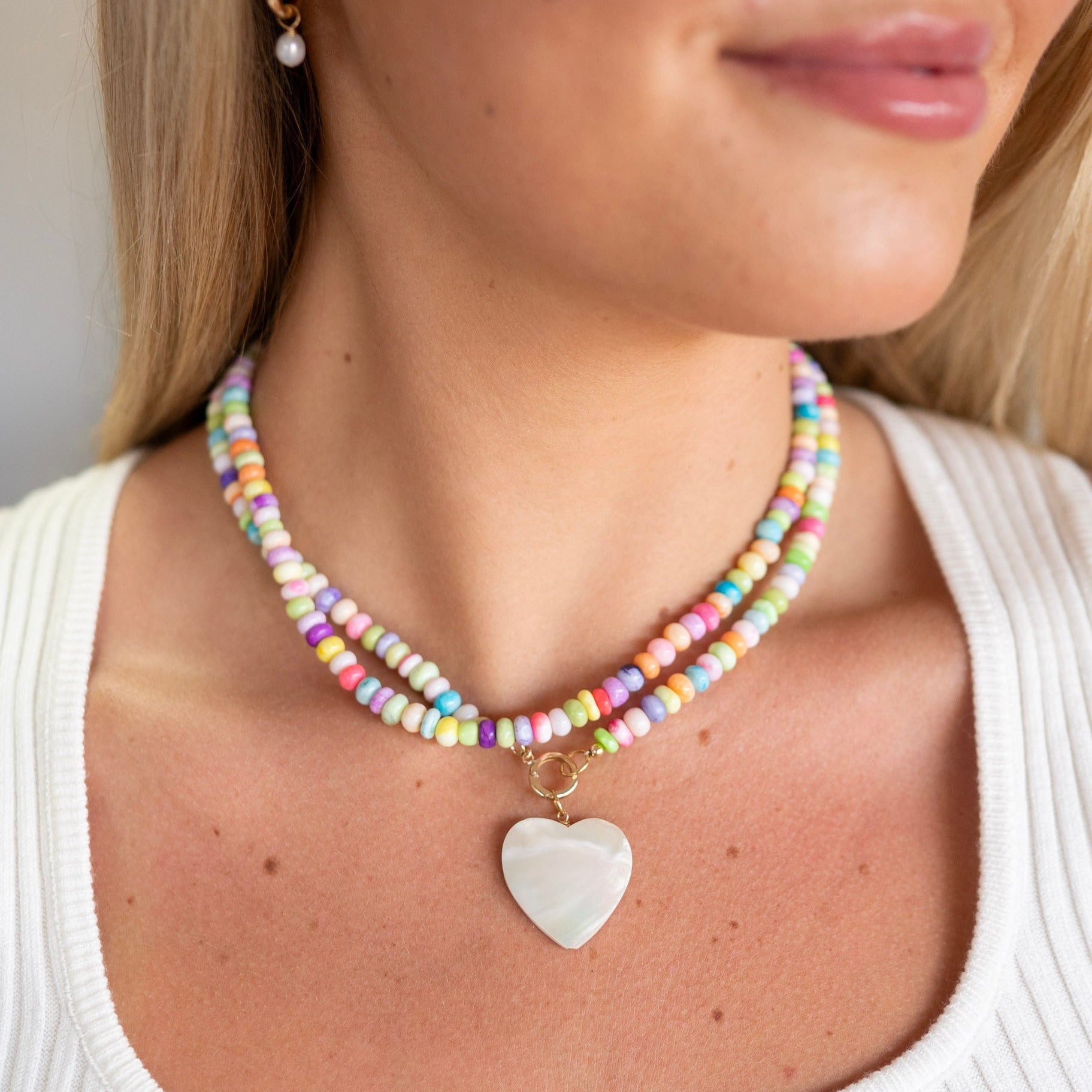 Multicolor Peruvian Opal Heart Charm Necklace - Jewel Ya