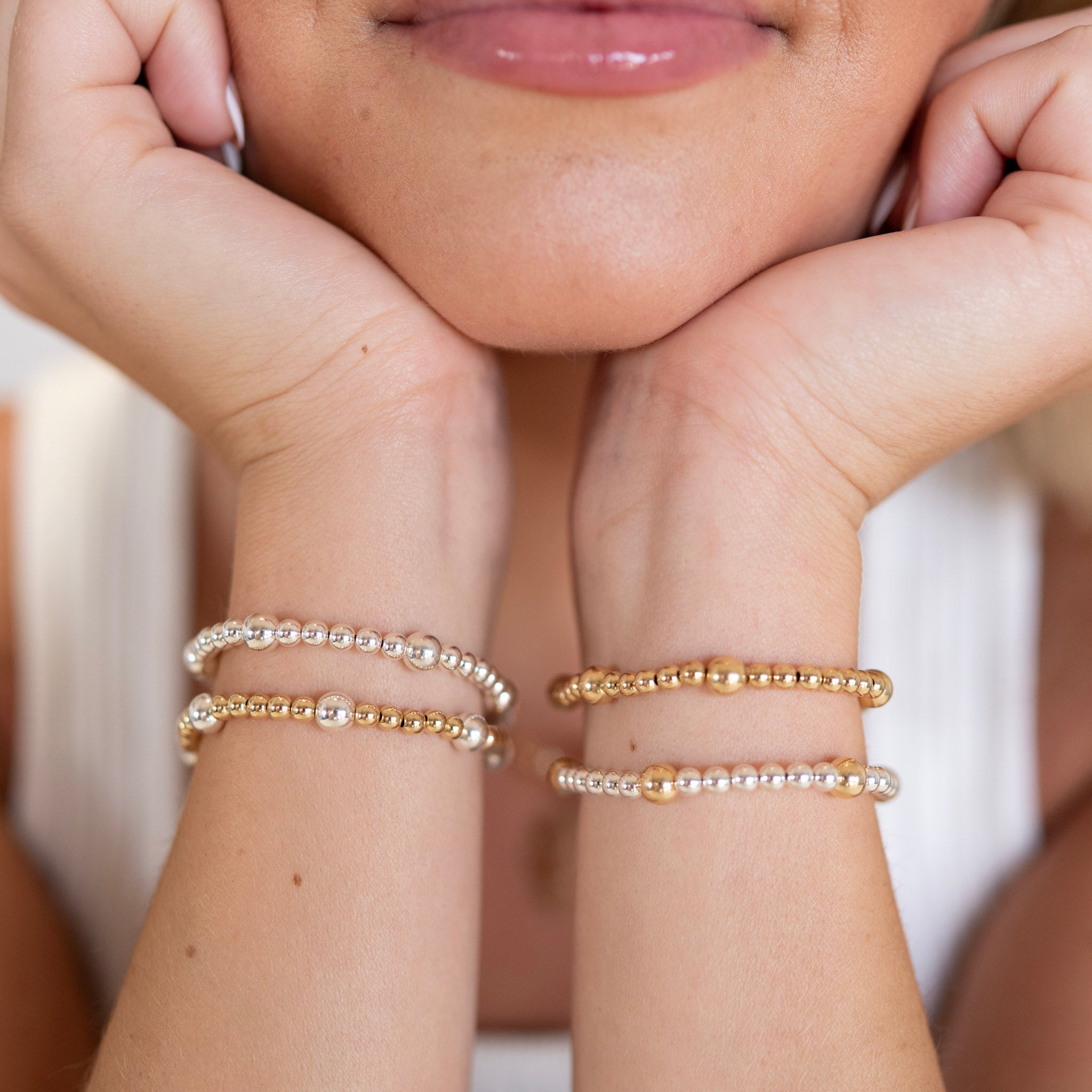 4mm Mixed Metal Beaded Lux Station Bracelet