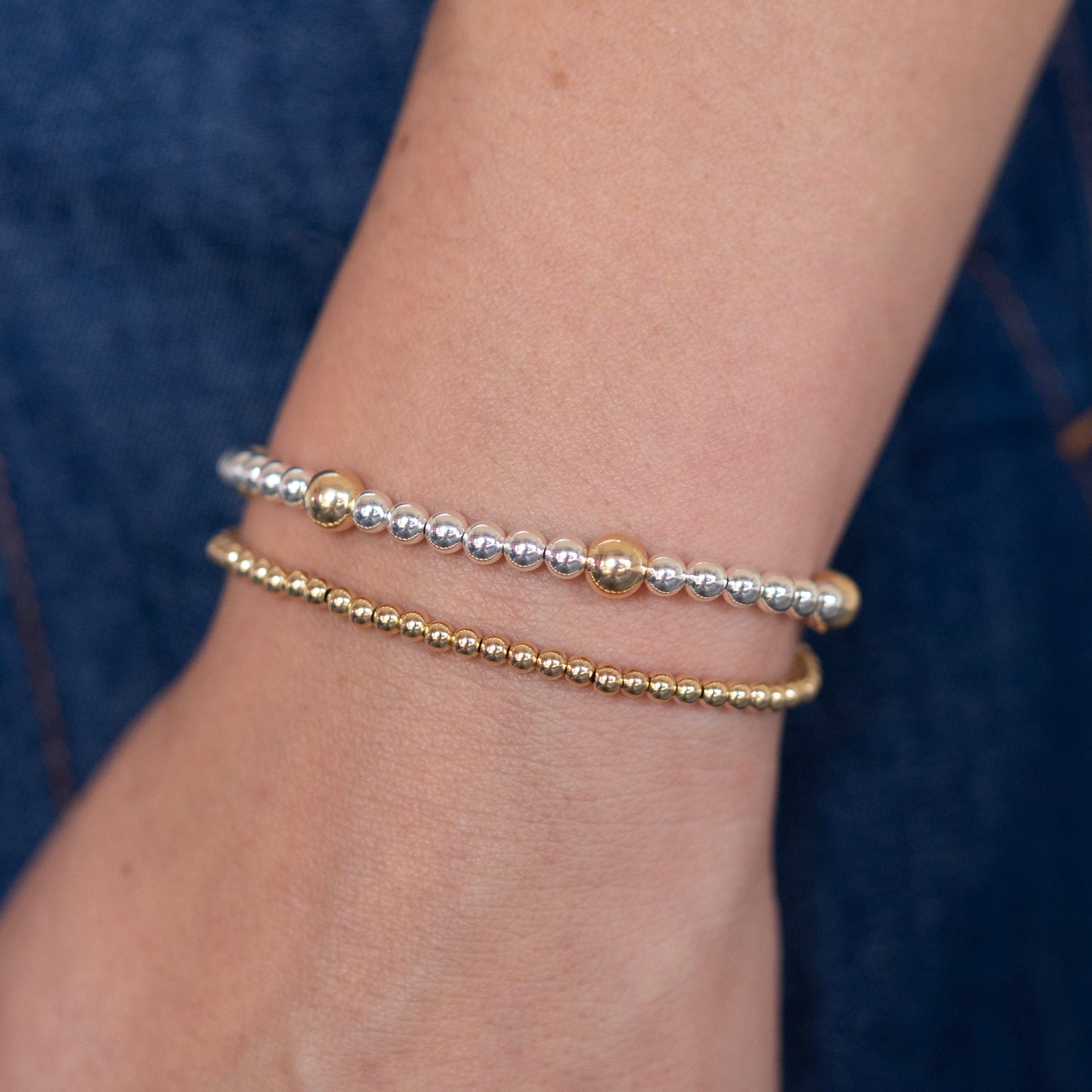 4mm Mixed Metal Beaded Lux Station Bracelet