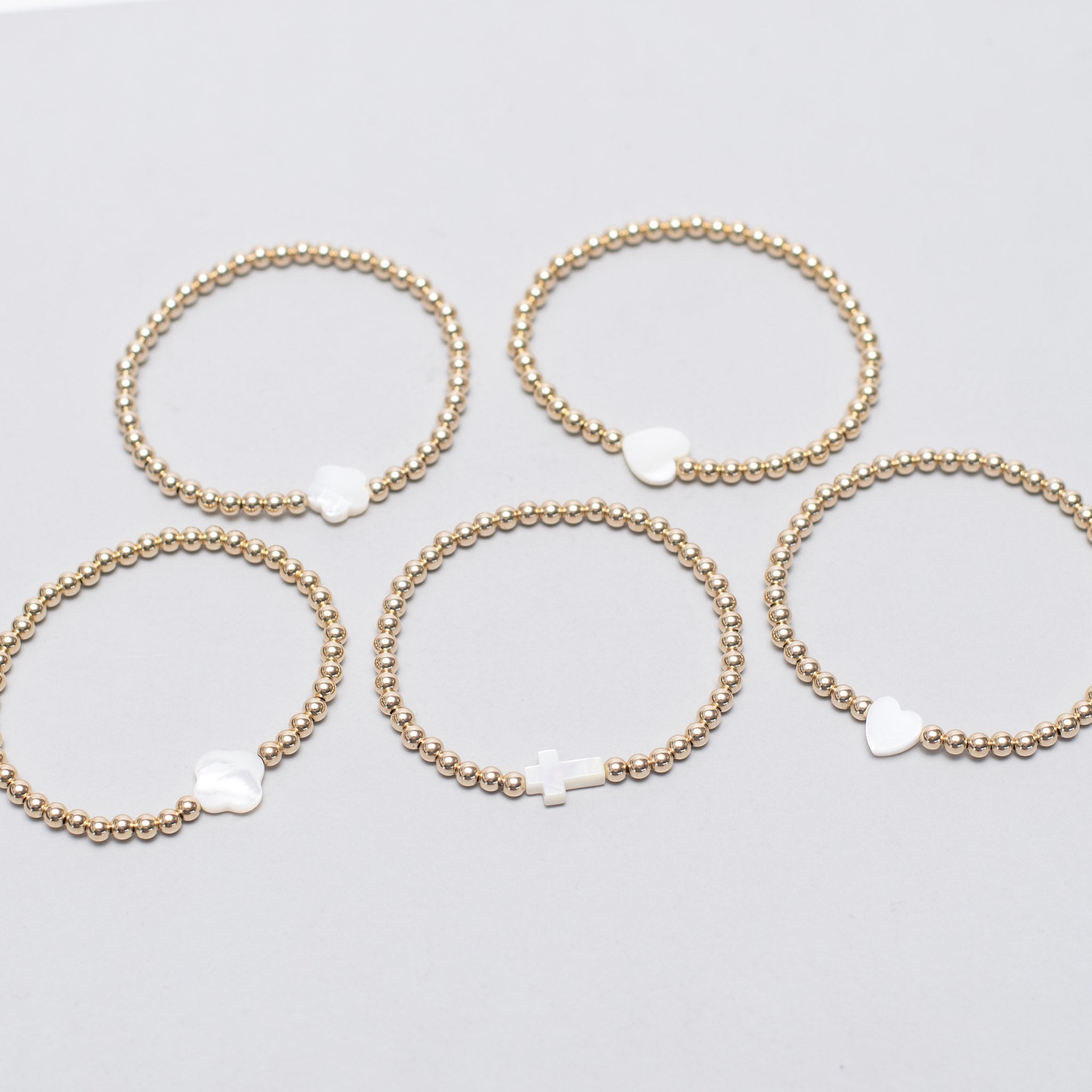 4mm Beaded Lux & Mother of Pearl Charm Bracelet - Jewel Ya