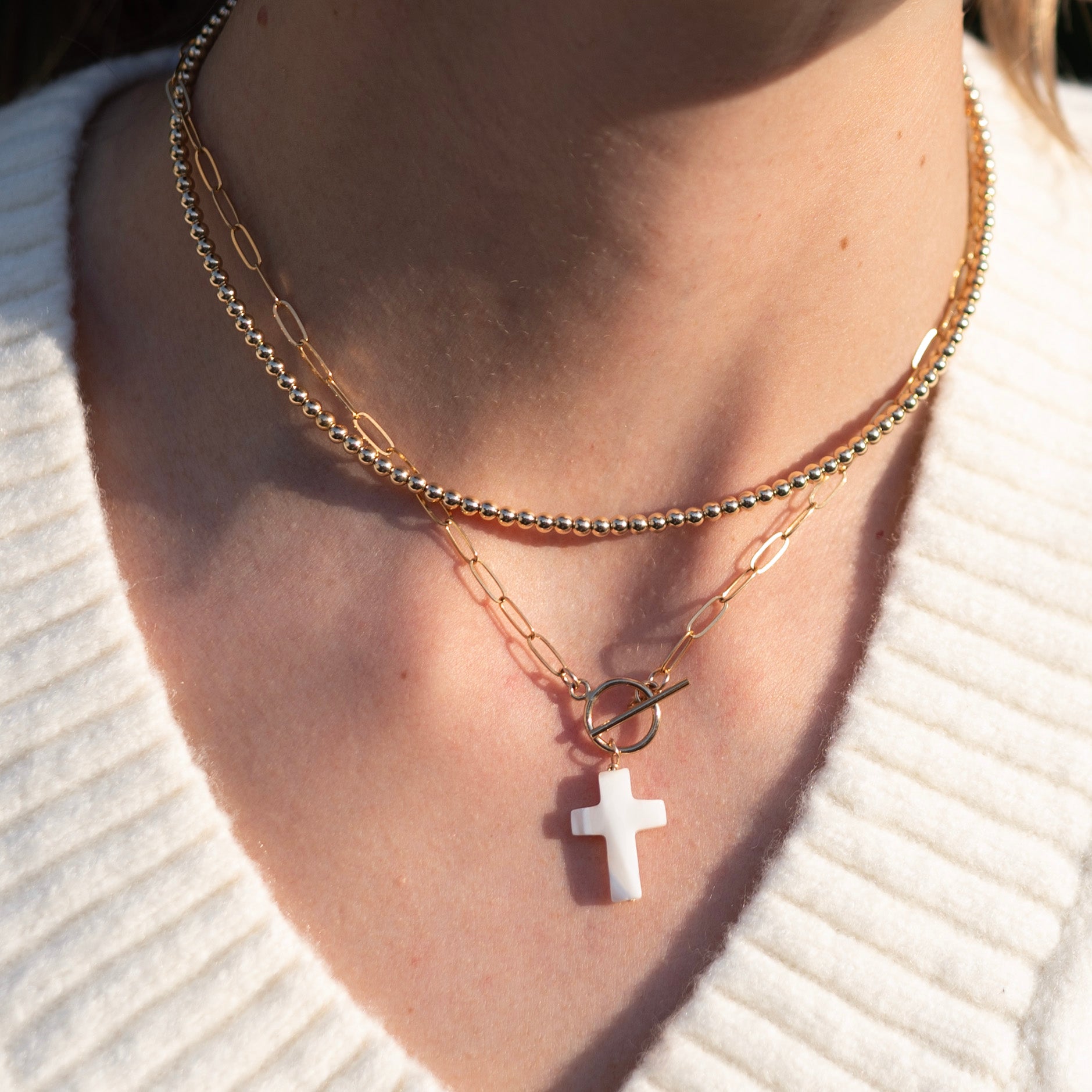 Beaded Lux & Toggle Necklace Cross Charm Layering Set - Jewel Ya