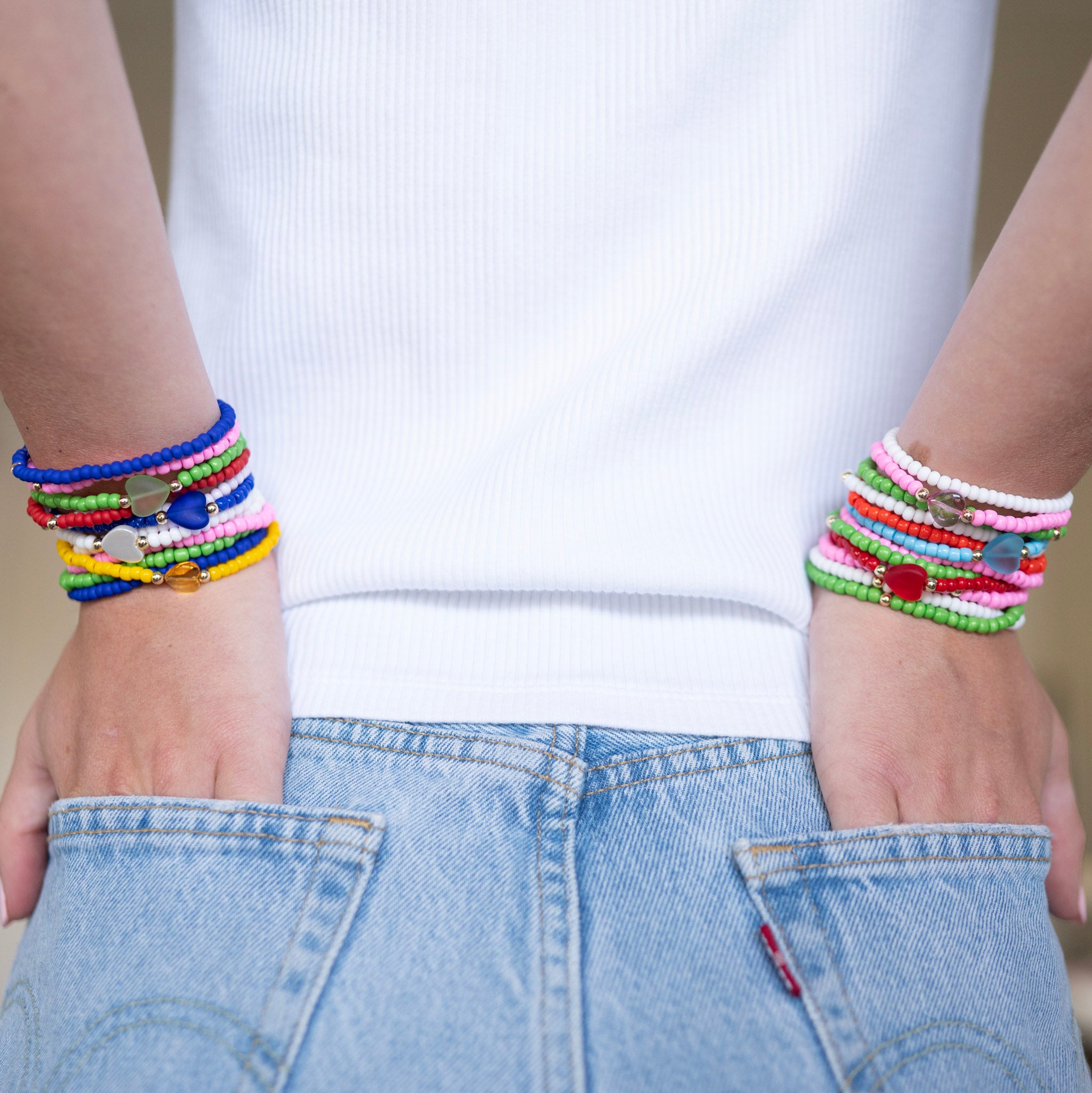 Summer Stacker Seed Bead Heart Bracelet Set