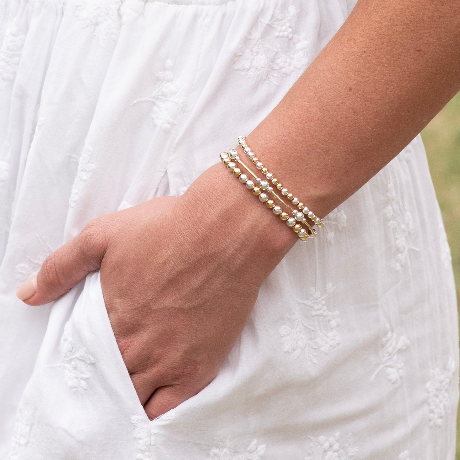 Mixed Metal Beaded Lux Tube Bracelet - Jewel Ya