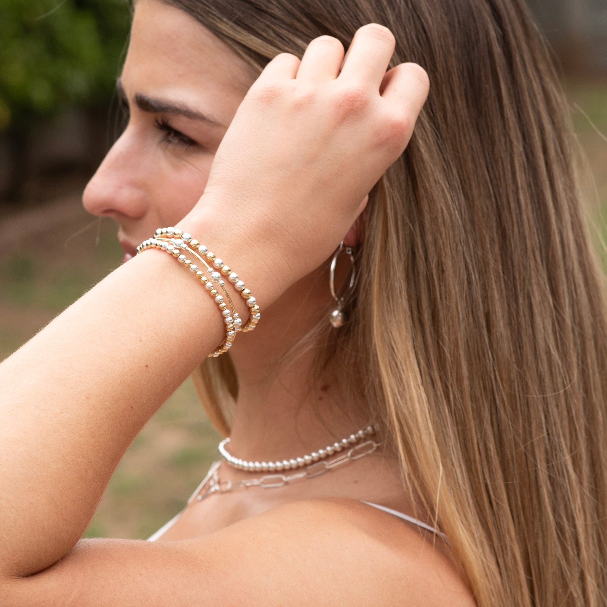 Mixed Metal Beaded Lux Tube Bracelet - Jewel Ya