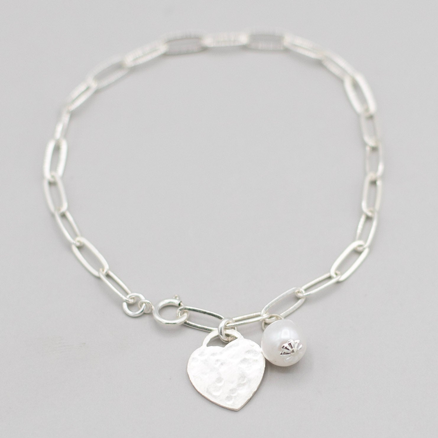 Sterling Silver Paper Clip & Heart Bracelet - Jewel Ya