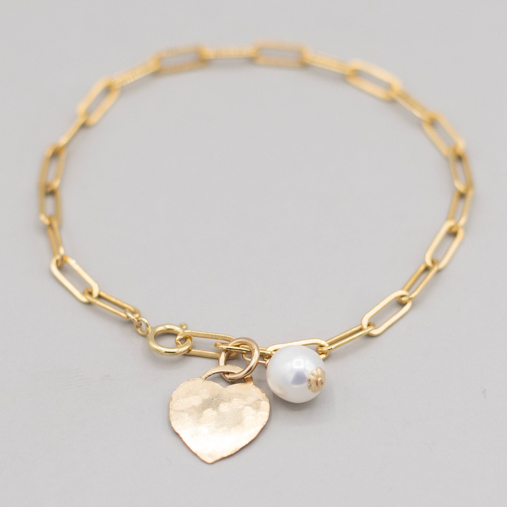 14k Gold Filled Paper Clip & Heart Bracelet - Jewel Ya