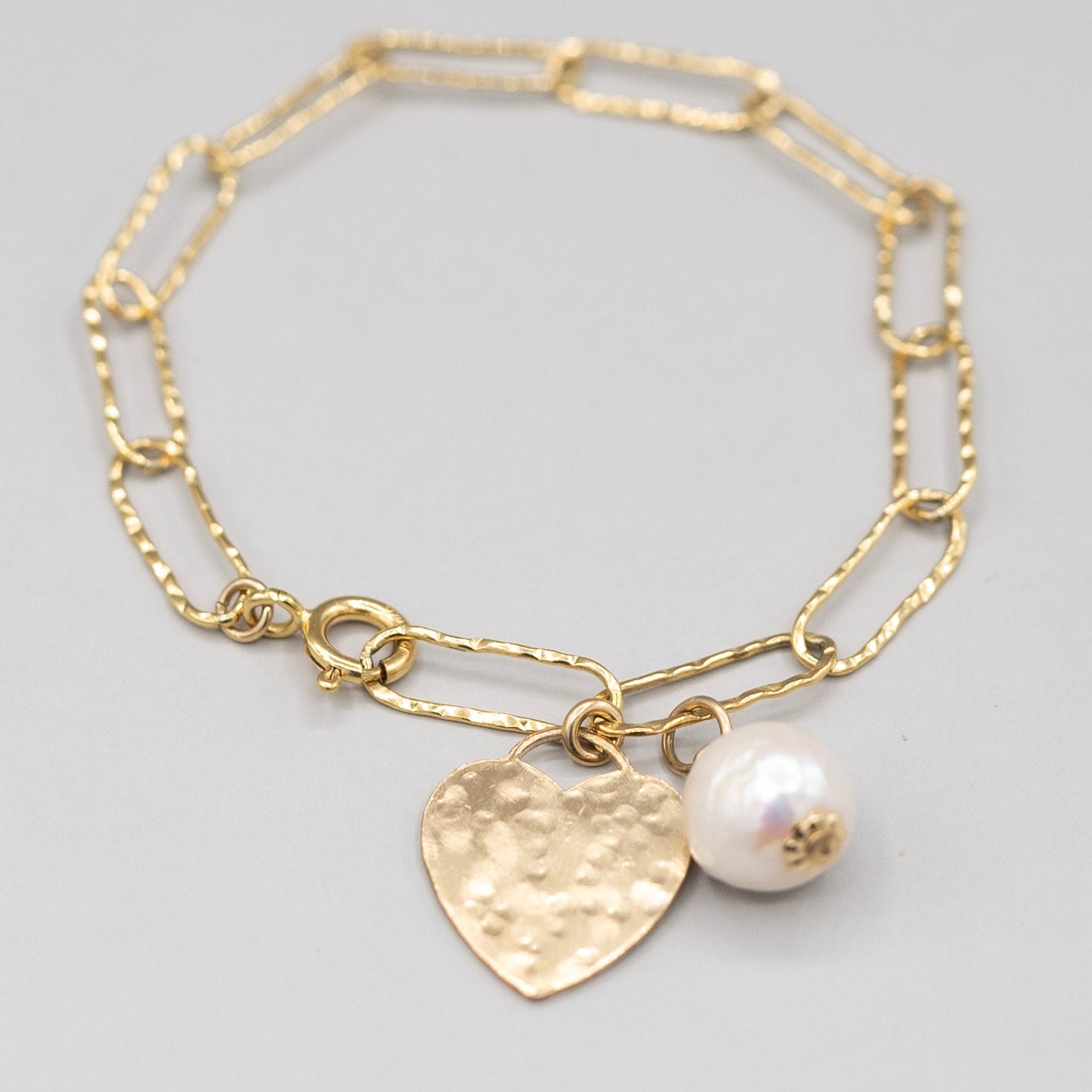 14k Gold Filled XL Paper Clip & Heart Bracelet - Jewel Ya