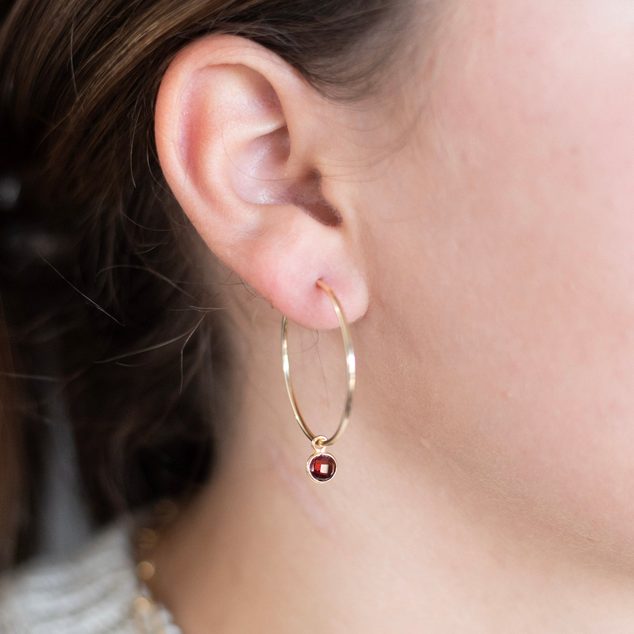 14k Gold Filled Endless Hoops & Garnet Drops - Jewel Ya