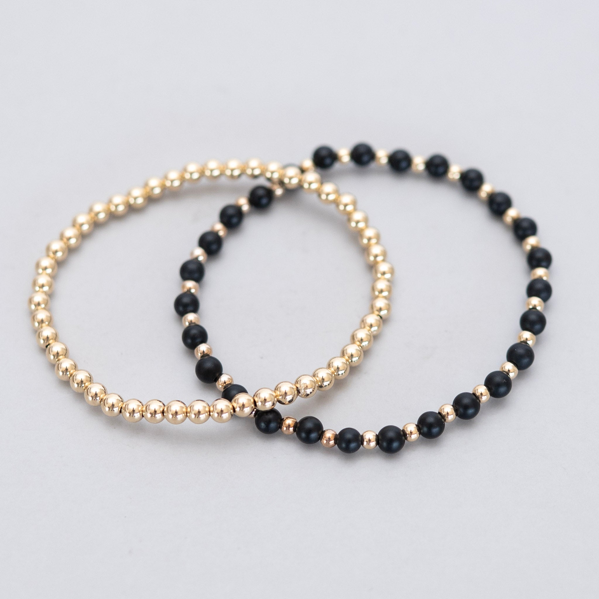 Matte Black & 14k Gold Filled Bracelet Set