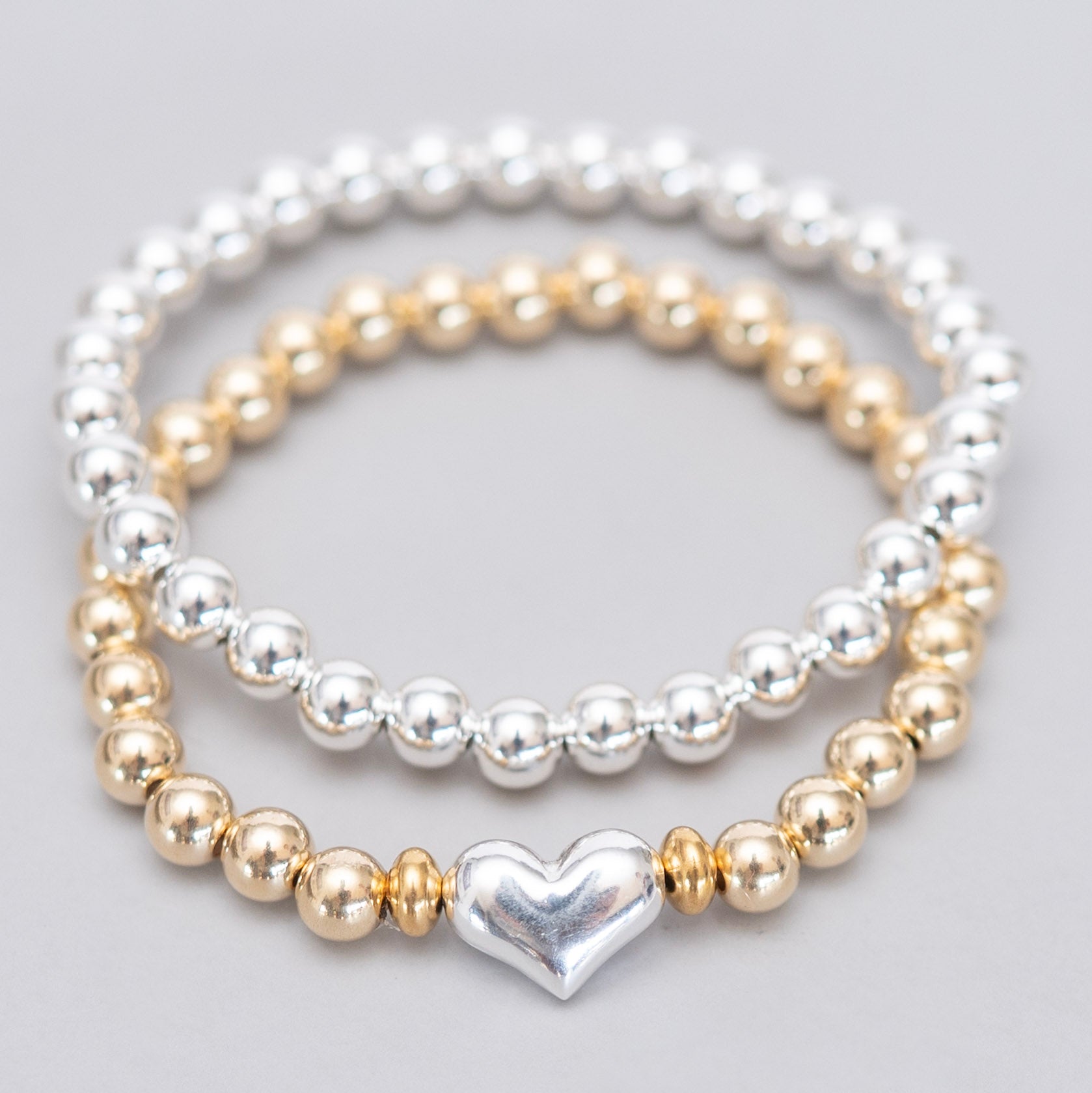Mixed Metal Beaded Lux Heart Bracelet Set