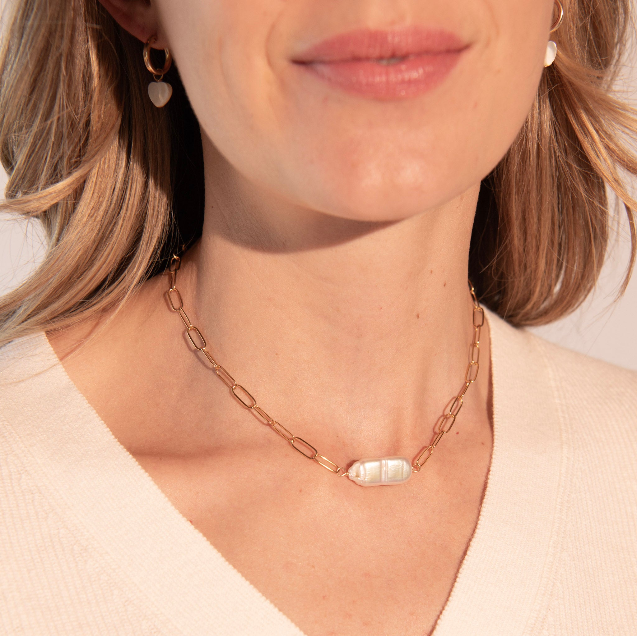 Extra Large Paperclip & Freshwater Pearl Necklace - Jewel Ya