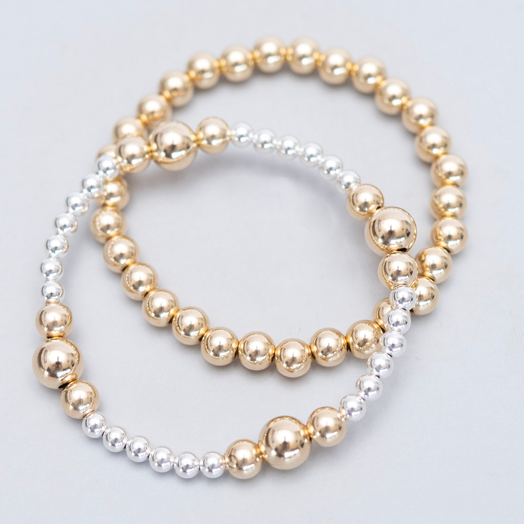 6mm Beaded Lux & 4mm/8mm Mixed Metal Station Bracelet Set